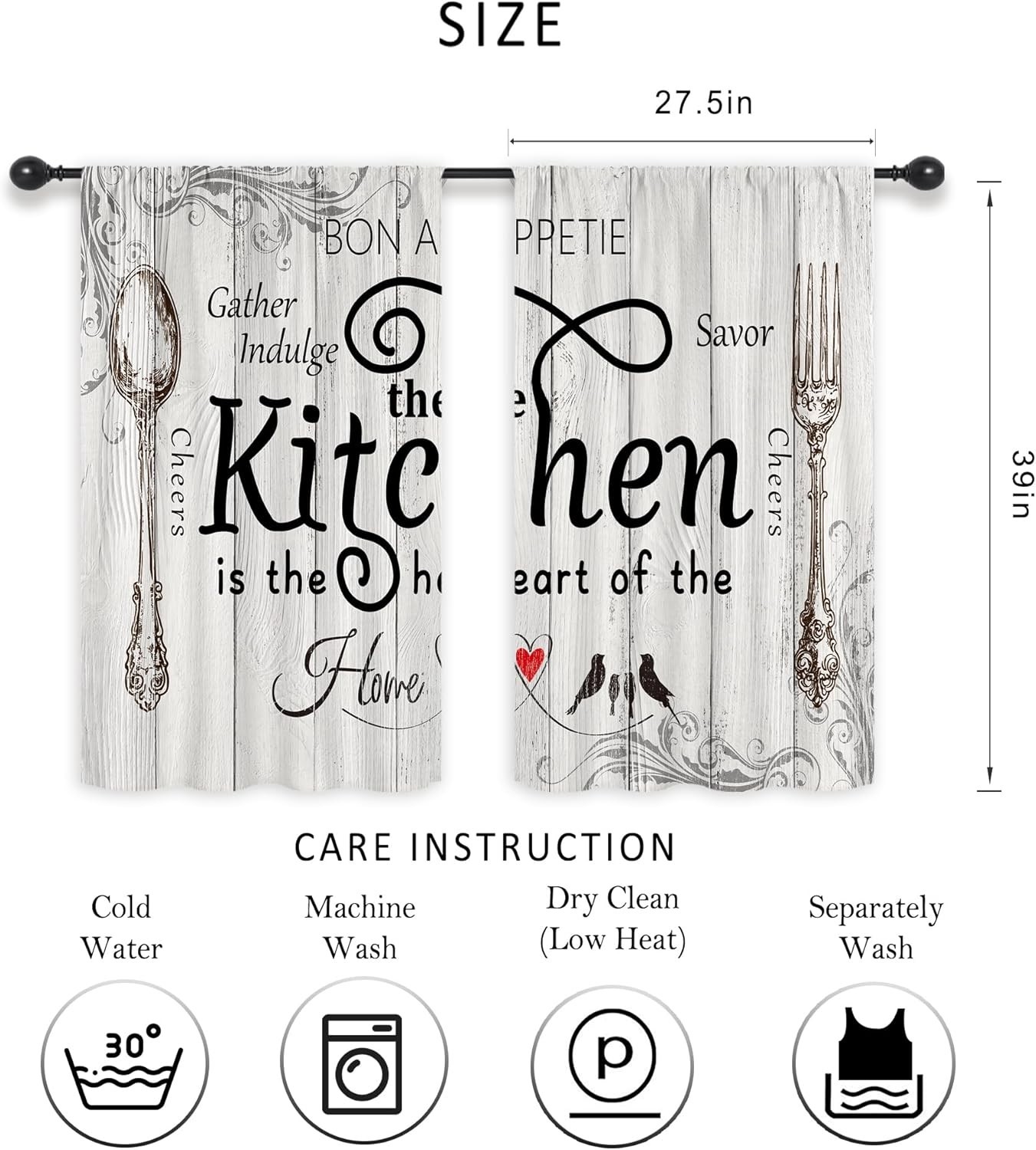 Riyidecor Kitchen Curtains Rustic Farmhouse 55×39 Inch Rod Pocket Country Short