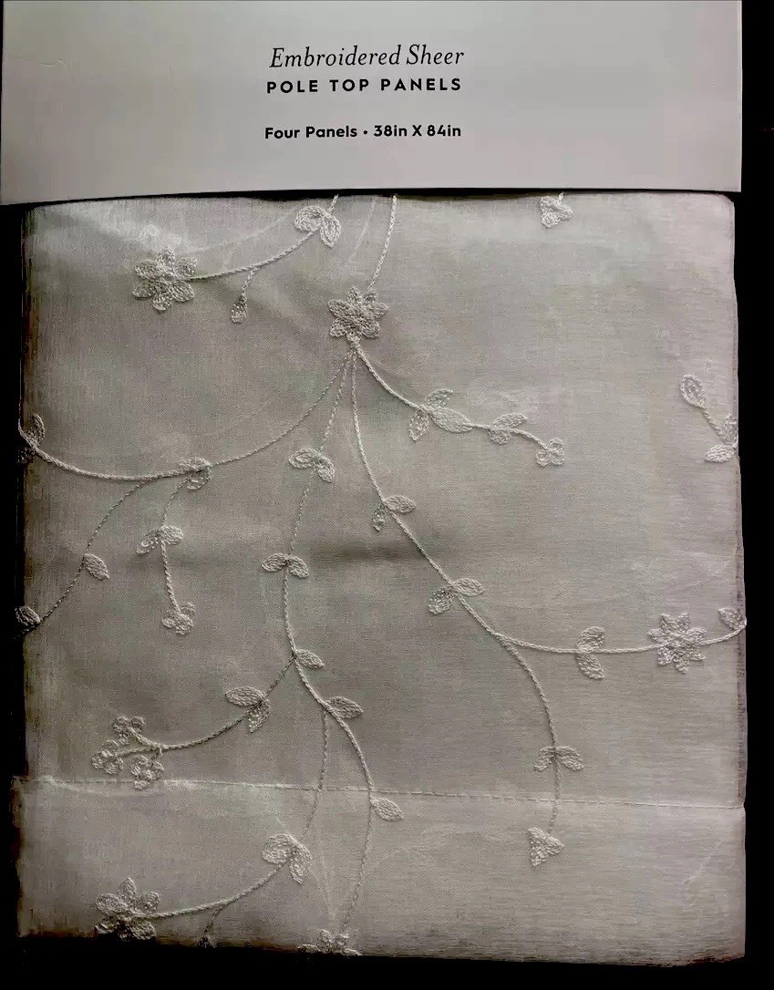 4 Laura Ashley VERNON Embroidered Floral Vines Sheer Cream Window Panels 38×84”