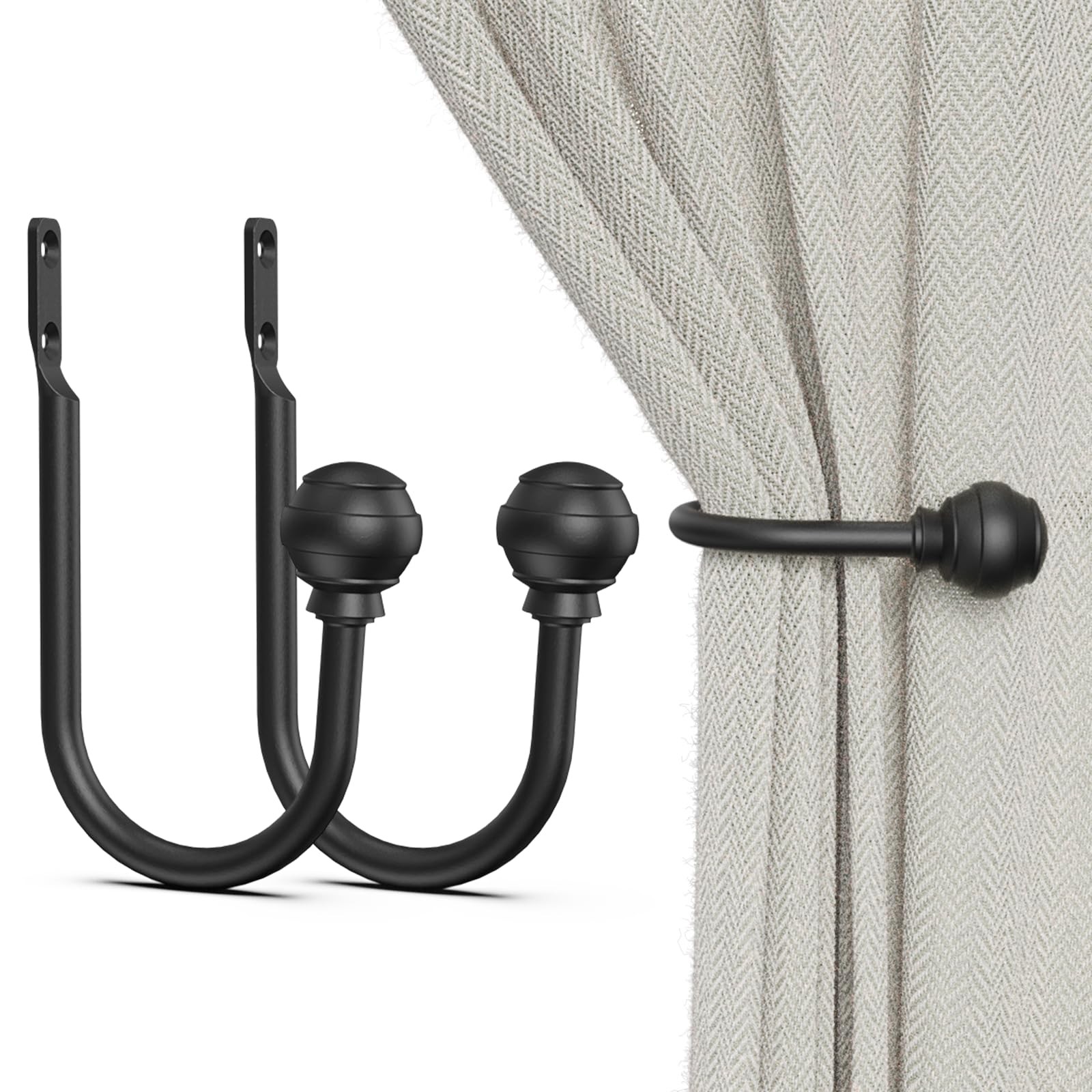 Hion Curtain Holdbacks Black 2pcs, Curtain Tiebacks Wall Mounted Curtain Hook…
