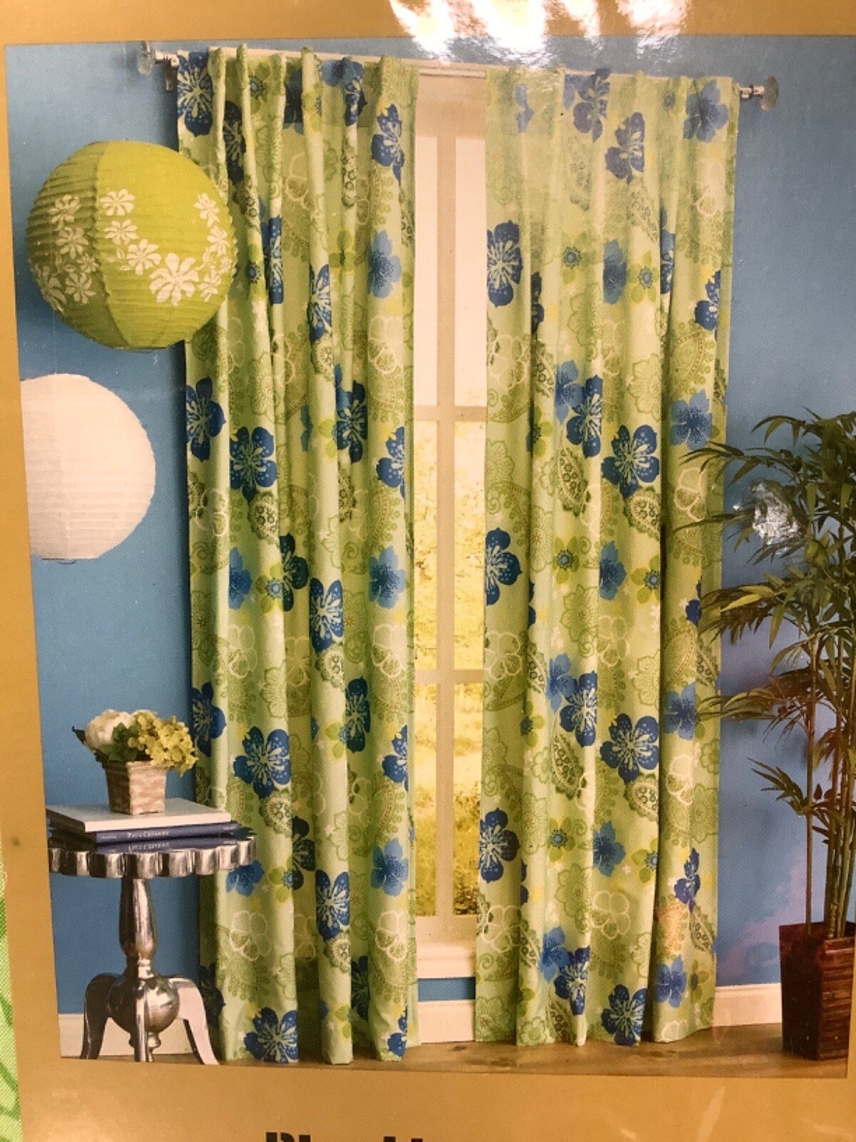 Pier 1 Imports Tara Bloom Lined Window Curtain Panel (2) 54″ x 84″ Lime Paisley