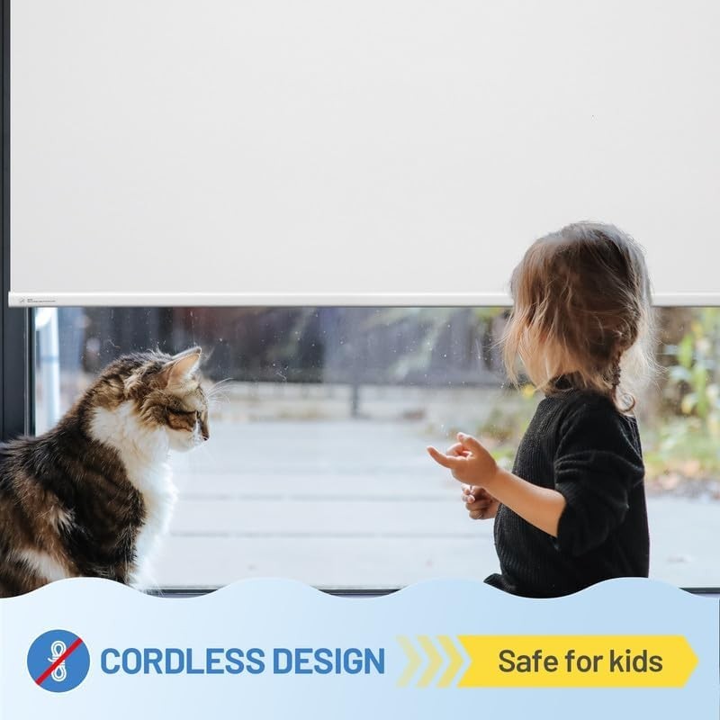 Motorized Blinds No Drill Grey 34×72 Cordless Electric Roller Shades