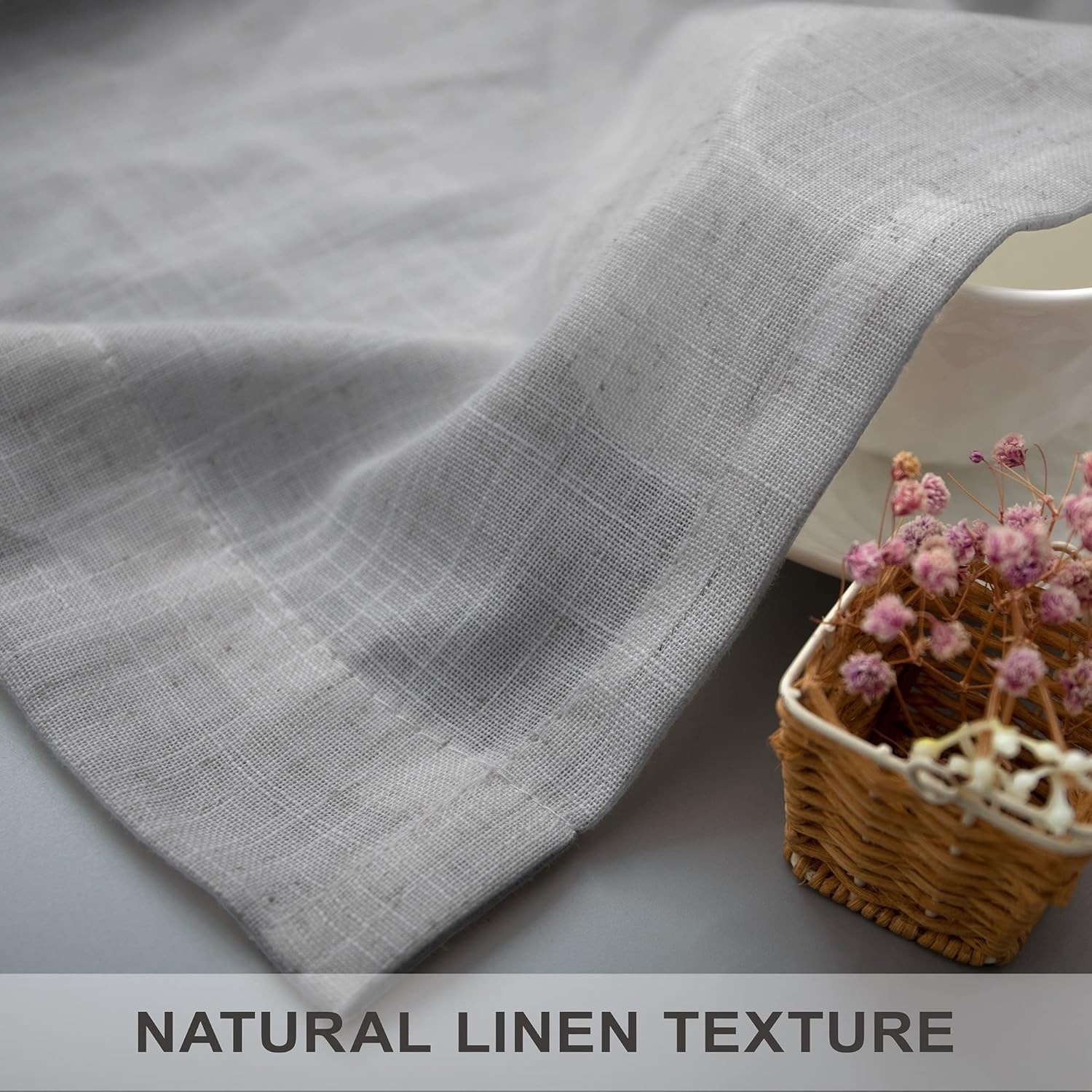Curtains, light gray linen curtains, semi-transparent, double-layer design