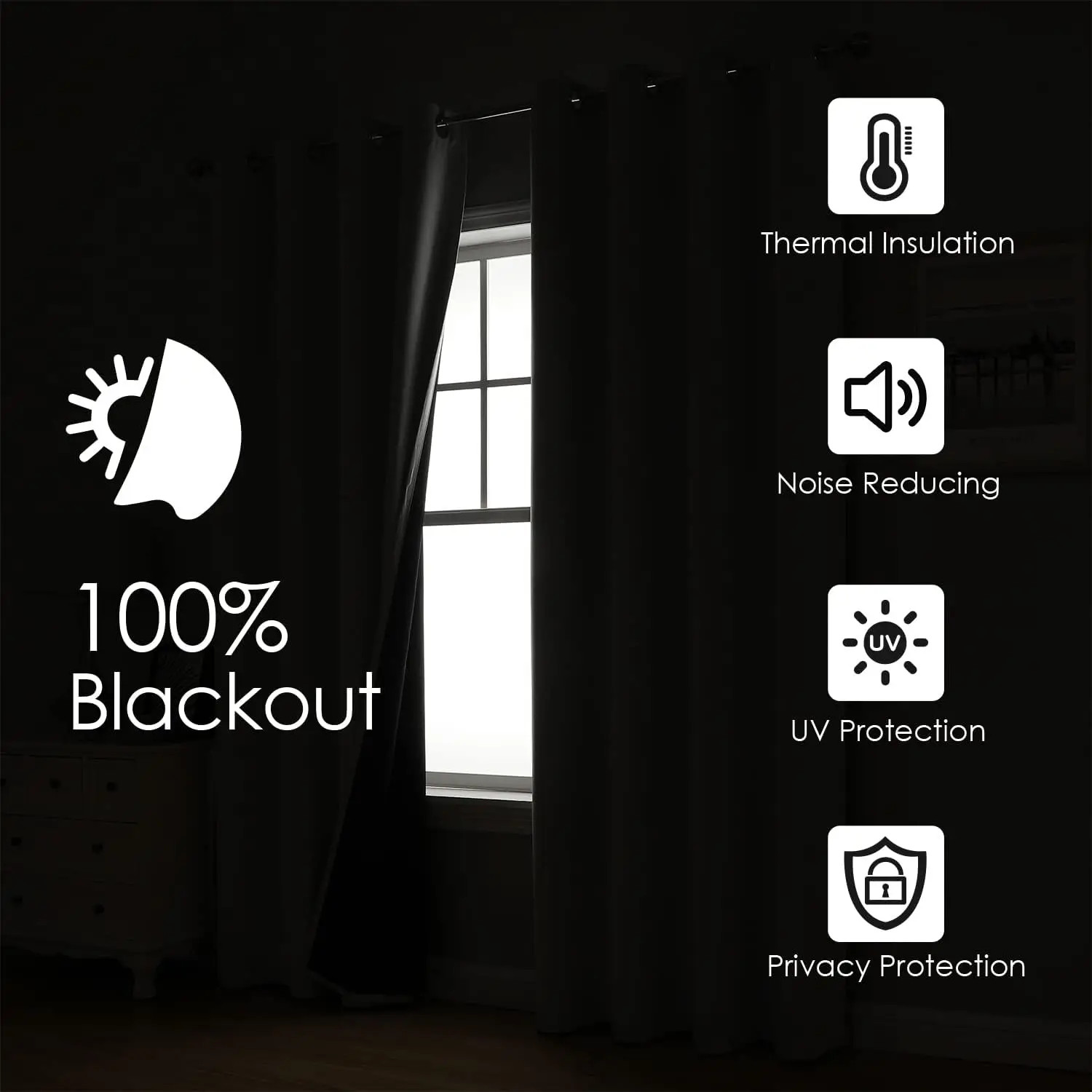 Pair of Blackout Curtains Eyelet Ring Top Ready Made Thick Thermal Curtain Set