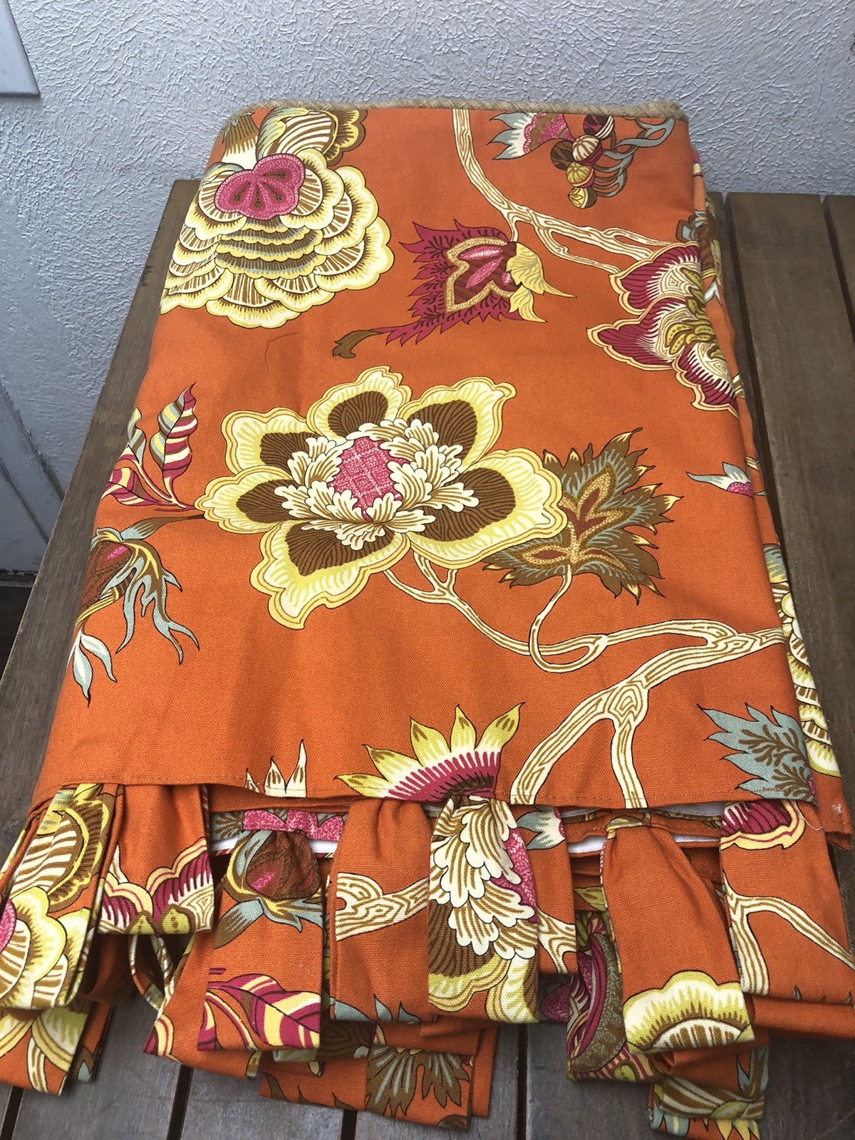 Custom Made Jacobean Floral Valance Orange Multicolor Rod Pocket 272×22″ Lined
