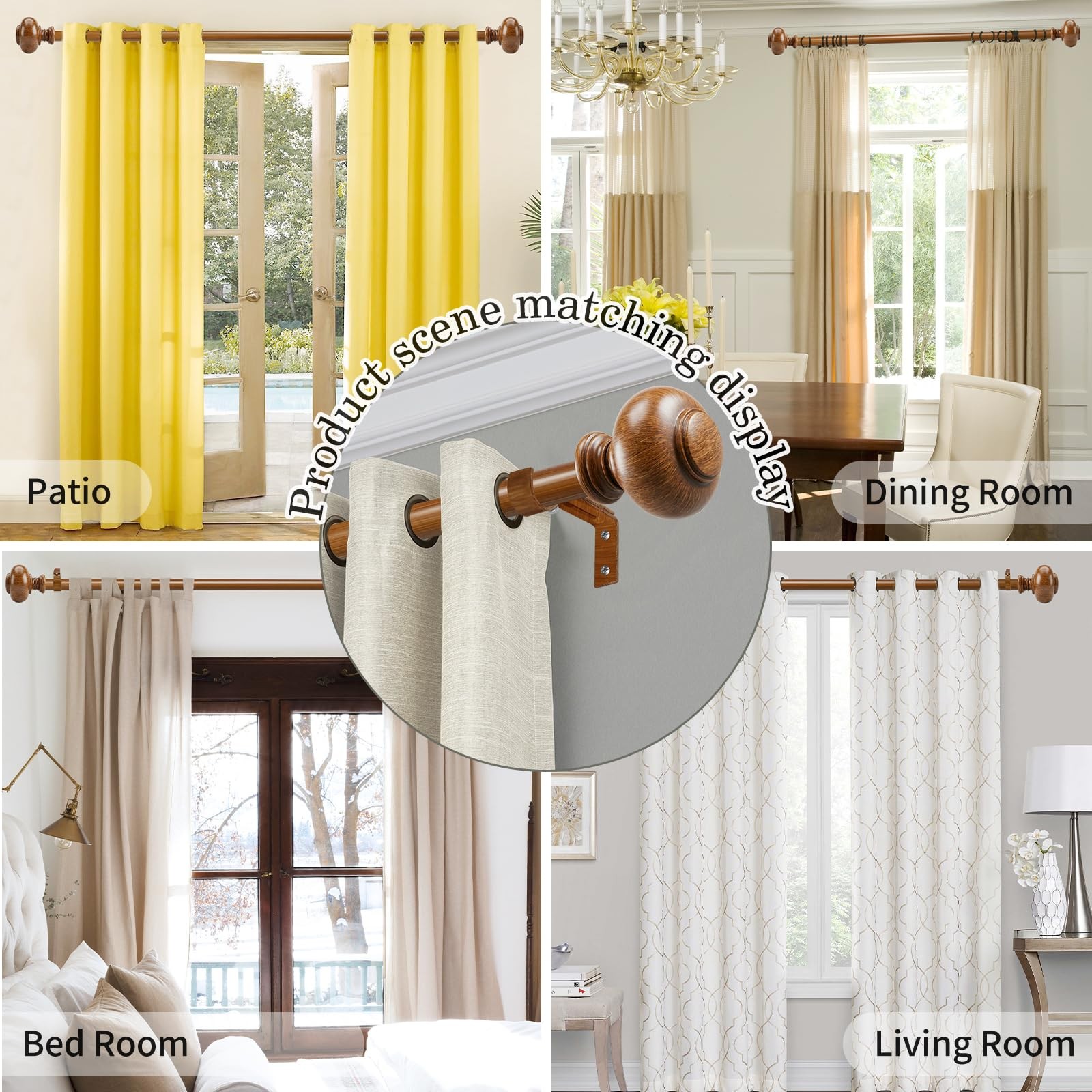 Wood Curtain Rod for Windows 66 to 120 Inches(5.5-10ft): 1 inch Diameter Heav…