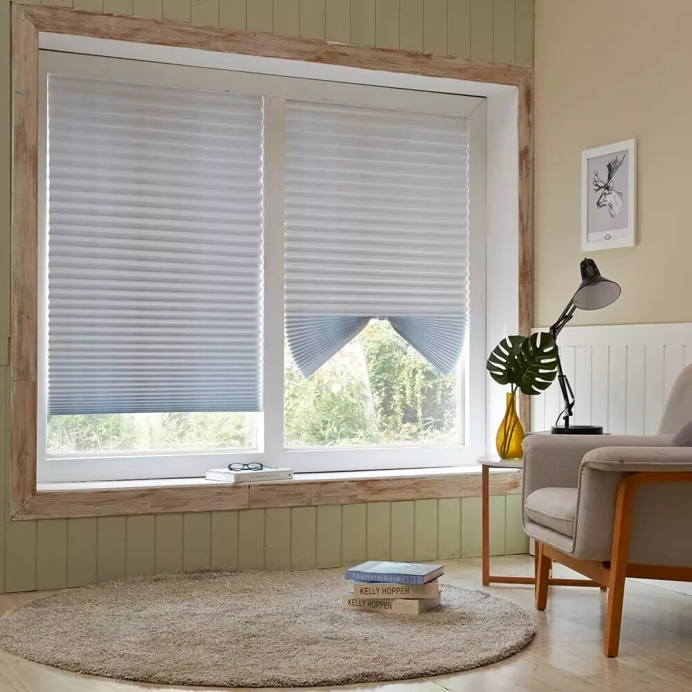 Pleated Fabric Shades, Temporary Window Blinds, No Drilling Self Adhesive Blind*