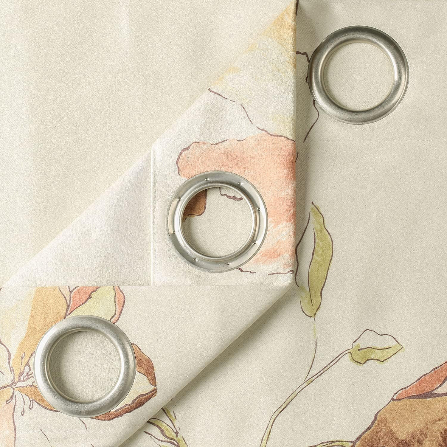 Buffalo Check Plaid Valance & Floral Blackout Curtain Set for Living Room 52×84