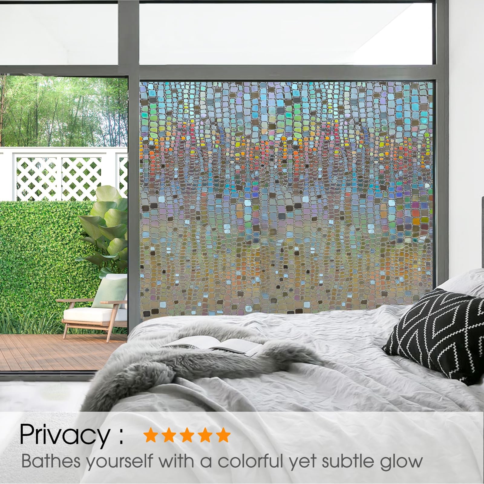 Beautysaid Privacy Film Stained Glass 3D Rainbow Prism Peel and Stick Decorat…