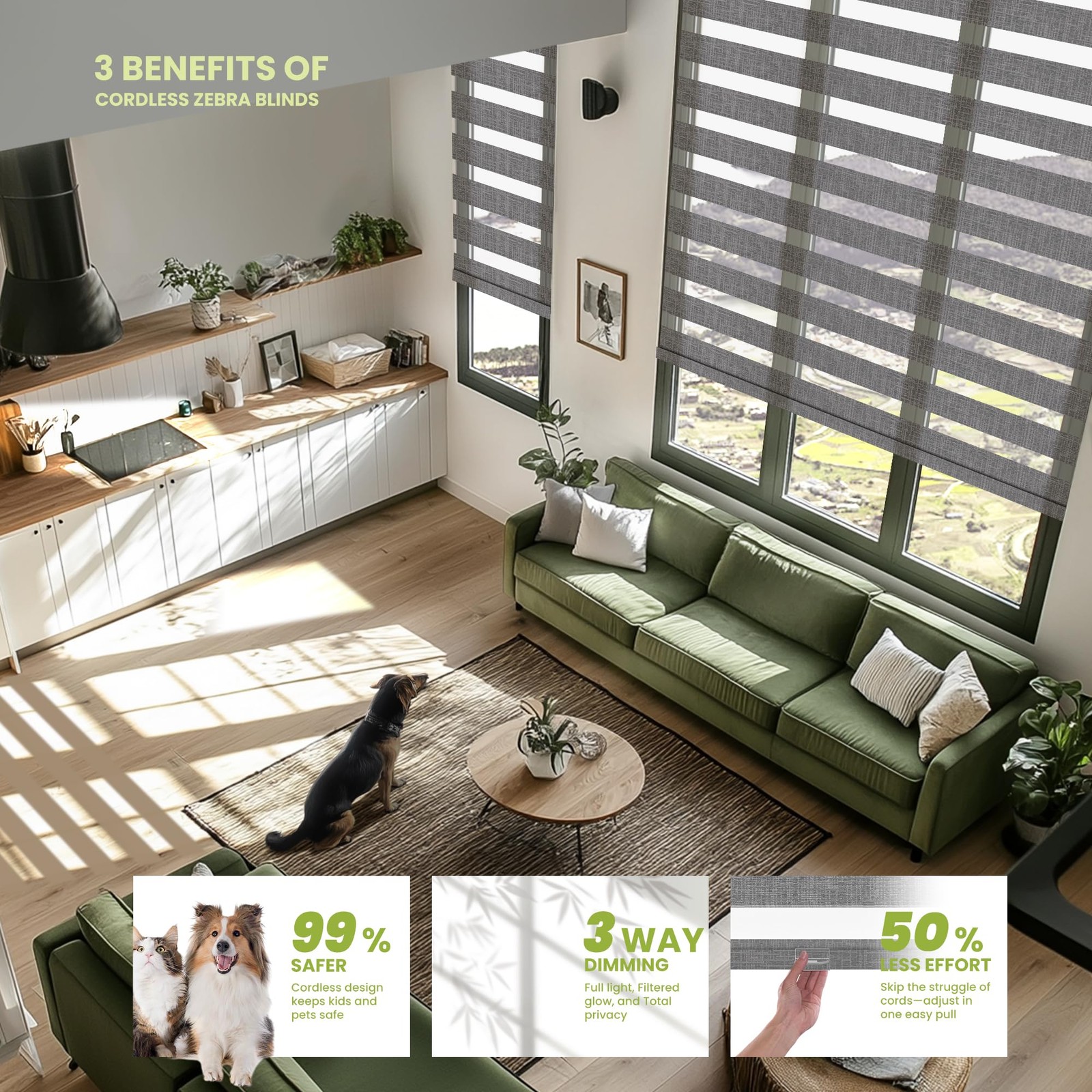Cordless Zebra Blinds for Windows – Customizable Light Filtering & Blackout Z…