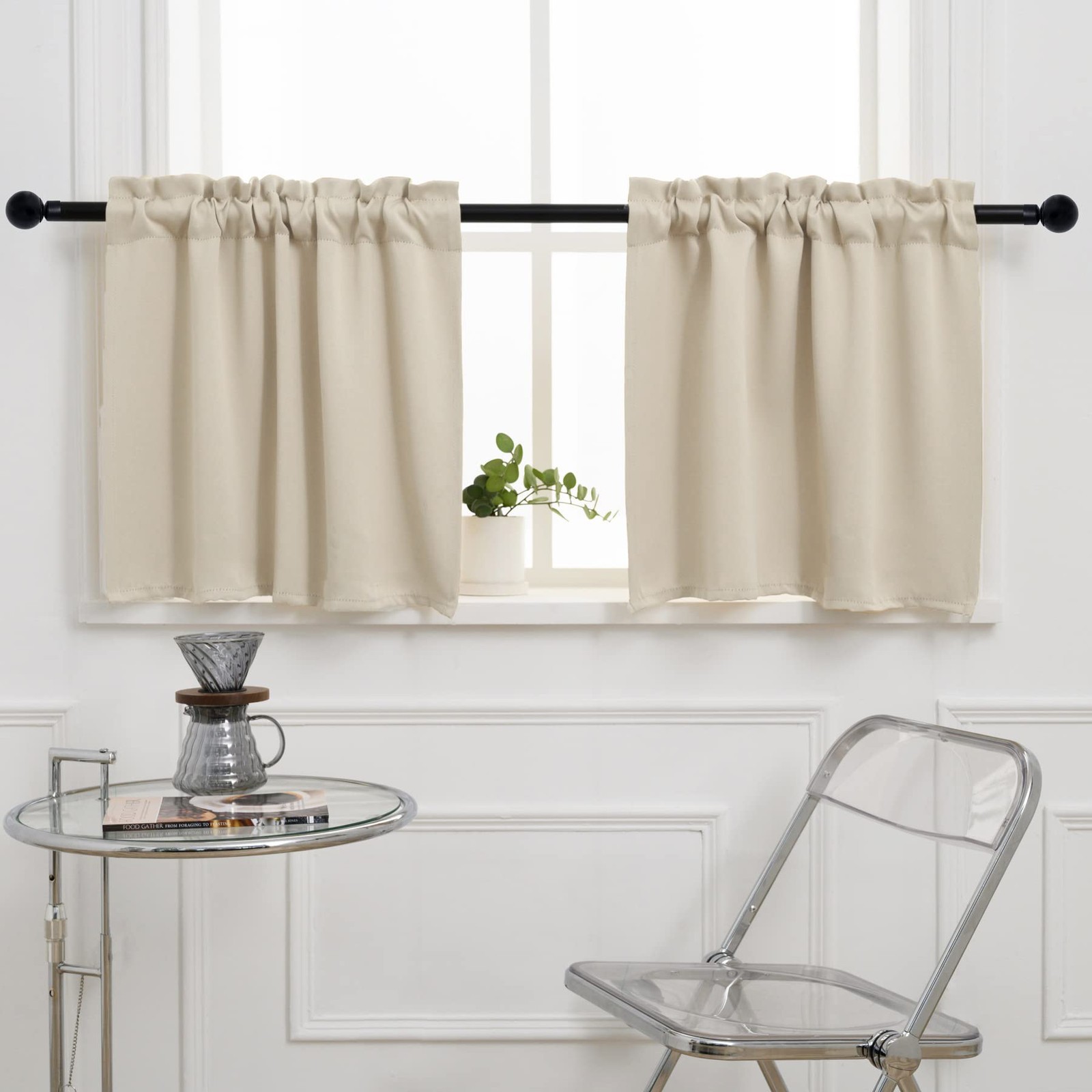 Blackout Kitchen Curtain 24 Inches Long, Rod Pocket Cafe Tier Curtains for Sm…