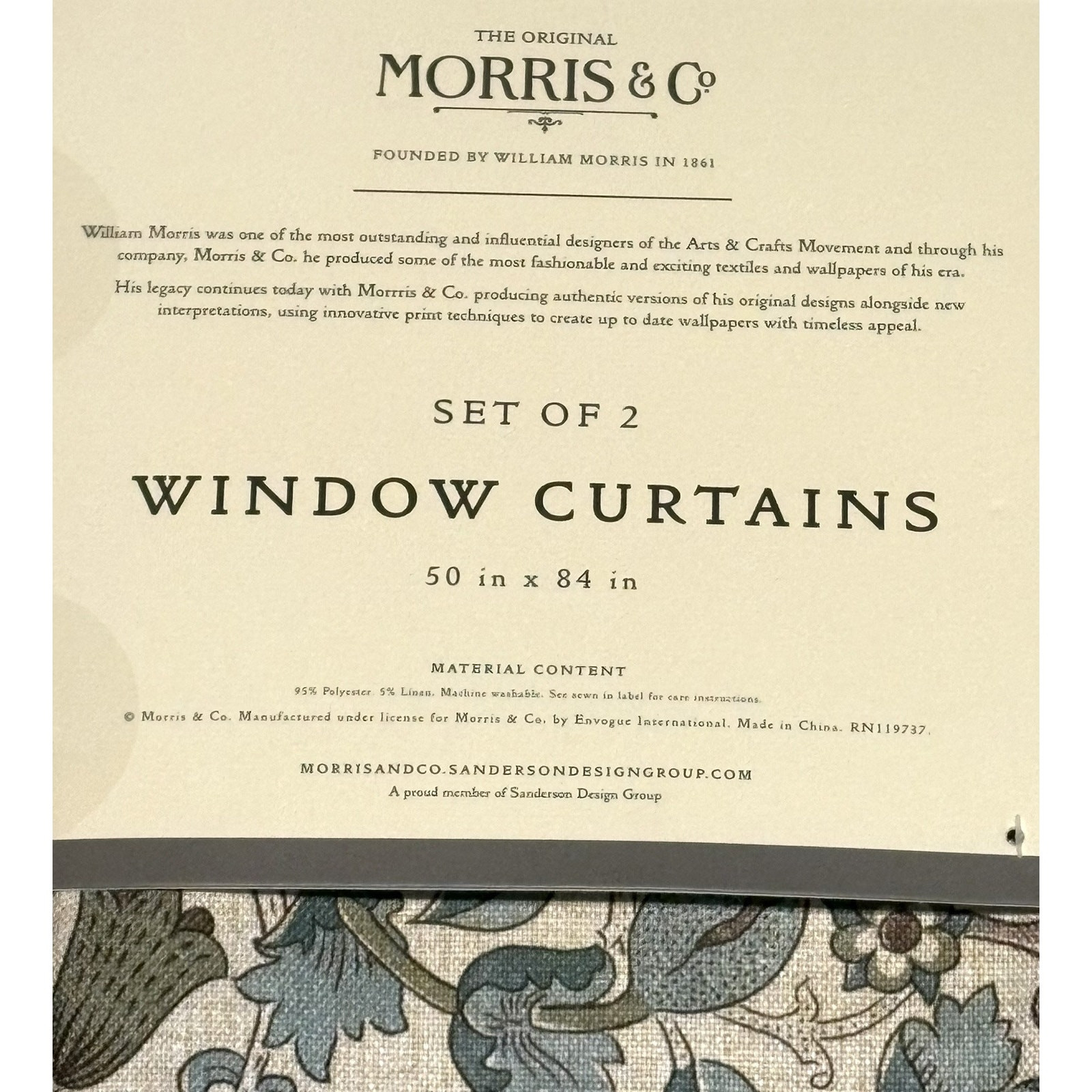 William Morris & Co. Window Curtains Panels Lodden Set Pair 50 X 84” Blue Drapes