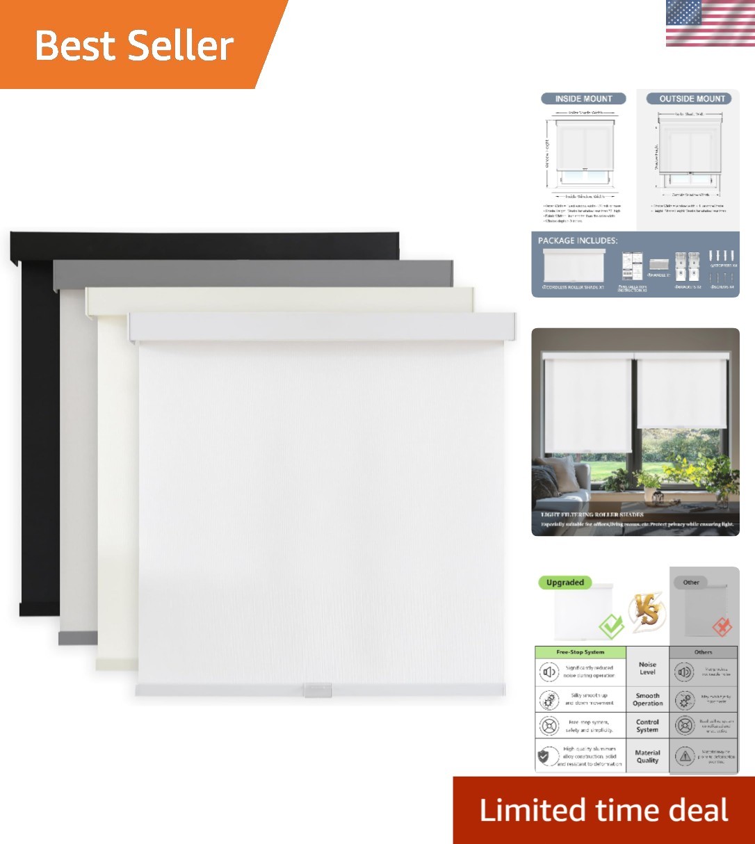 Light Filtering Roller Shades Cordless Blackout Blinds UV Insulated Window Co…
