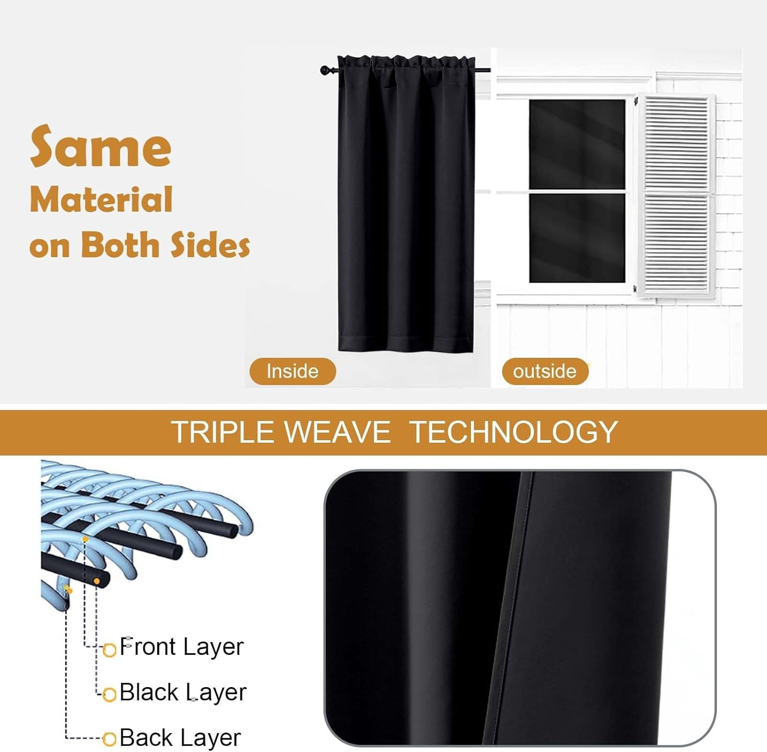 Halloween Black Blackout Curtains for Bedroom 63 Inch Length 2 Panels, Solid The