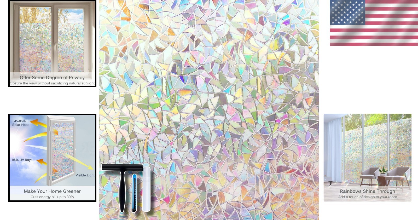Static Cling Rainbow Window Film for Privacy & Heat Control – 17.5 x 78.7 Inches