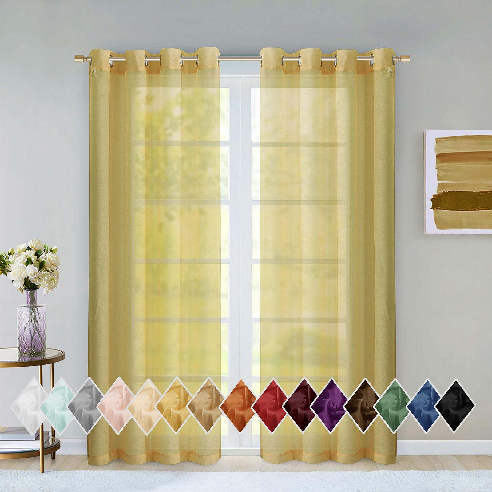 Dainty Home Grommet Curtains 54″W x 84″L Set of 2 Golden Yellow Sheer Panels