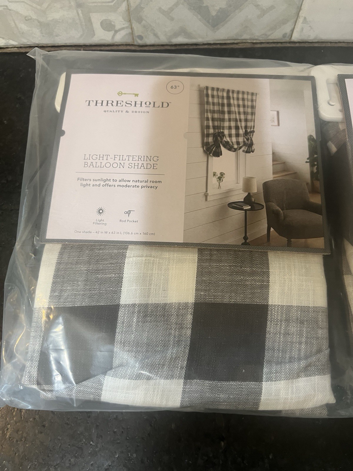Set of 2 – Threshold Buffalo Check Light Filtering Balloon Tie Window Shades