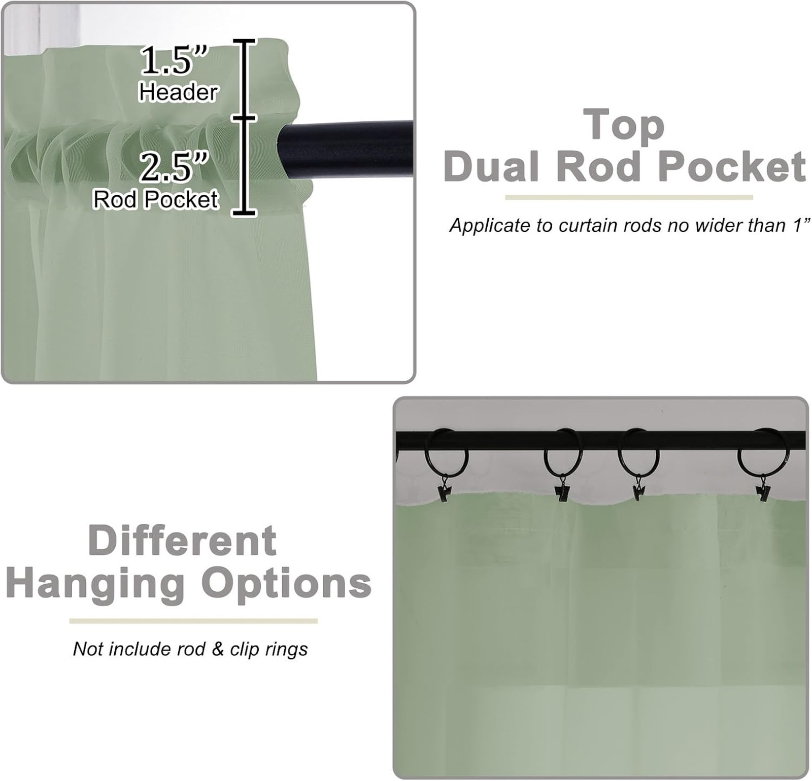 Sage Green Sheer Curtains 84 Inches Long 2 Panels Light Filtering Bedroom Living