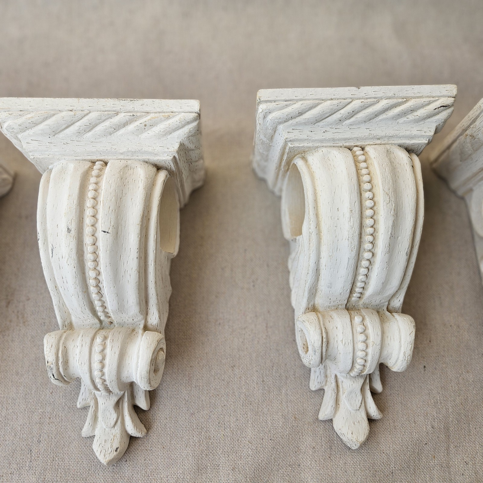 Set Of 4 Decorative Corbels Curtain Rod Holders Ivory Window Decor