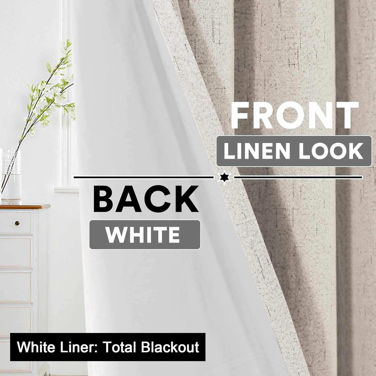 100% Blackout Curtains for Bedroom Farmhouse Linen Curtains 63 Inch Long Back Ta