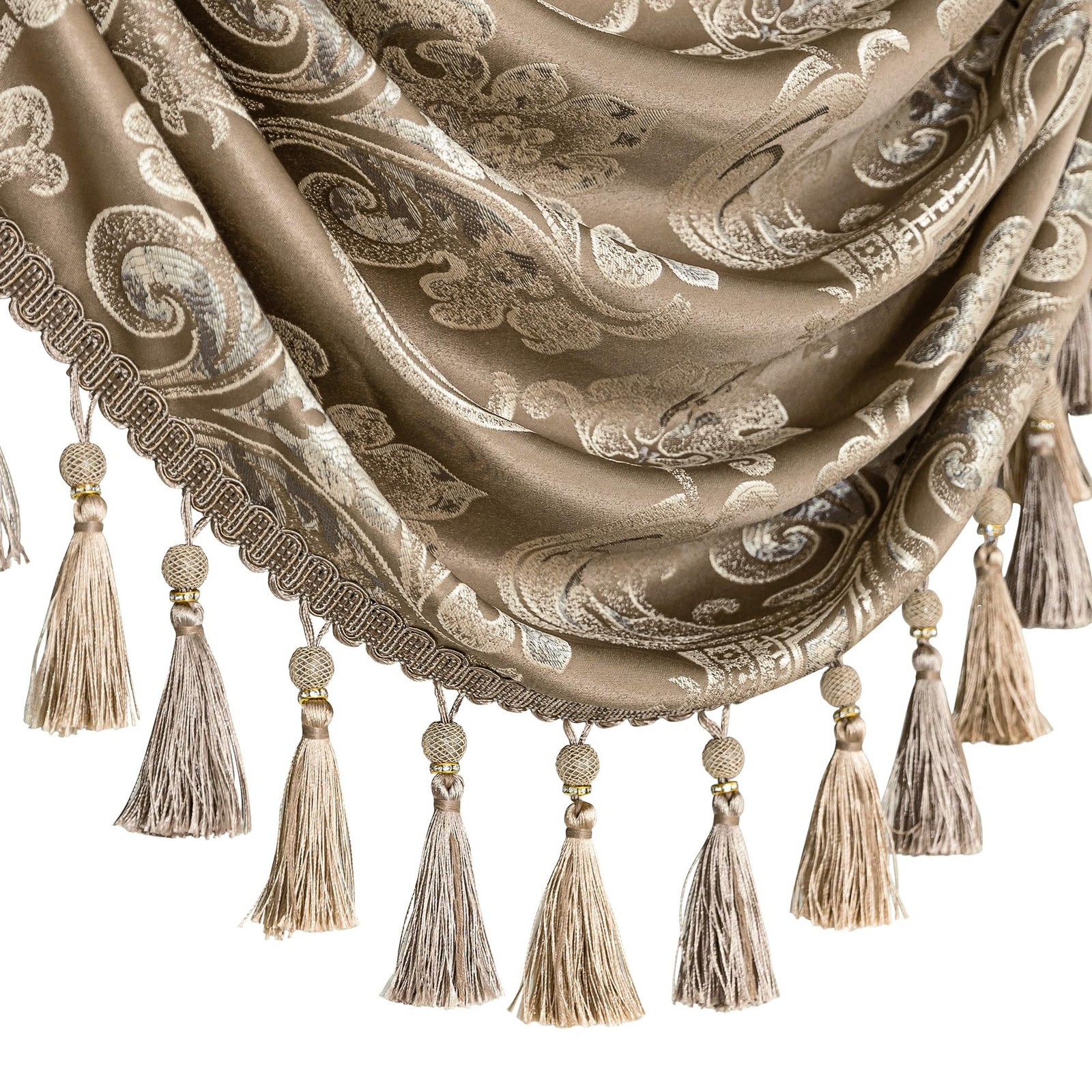 Elegant Jacquard Waterfall Valance with Tassels for Living Room & Bedroom