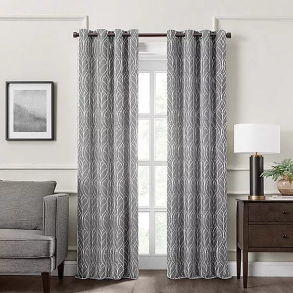 Fieldcrest Heritage Allegria Embroidered Grommet Panel Curtain 50″x84″ Dark Gray