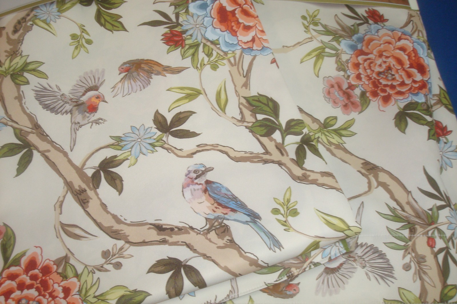 NWT Lillian August Window Curtain Panels Fancy Floral w/ Birds ea 38 x 96″ lg