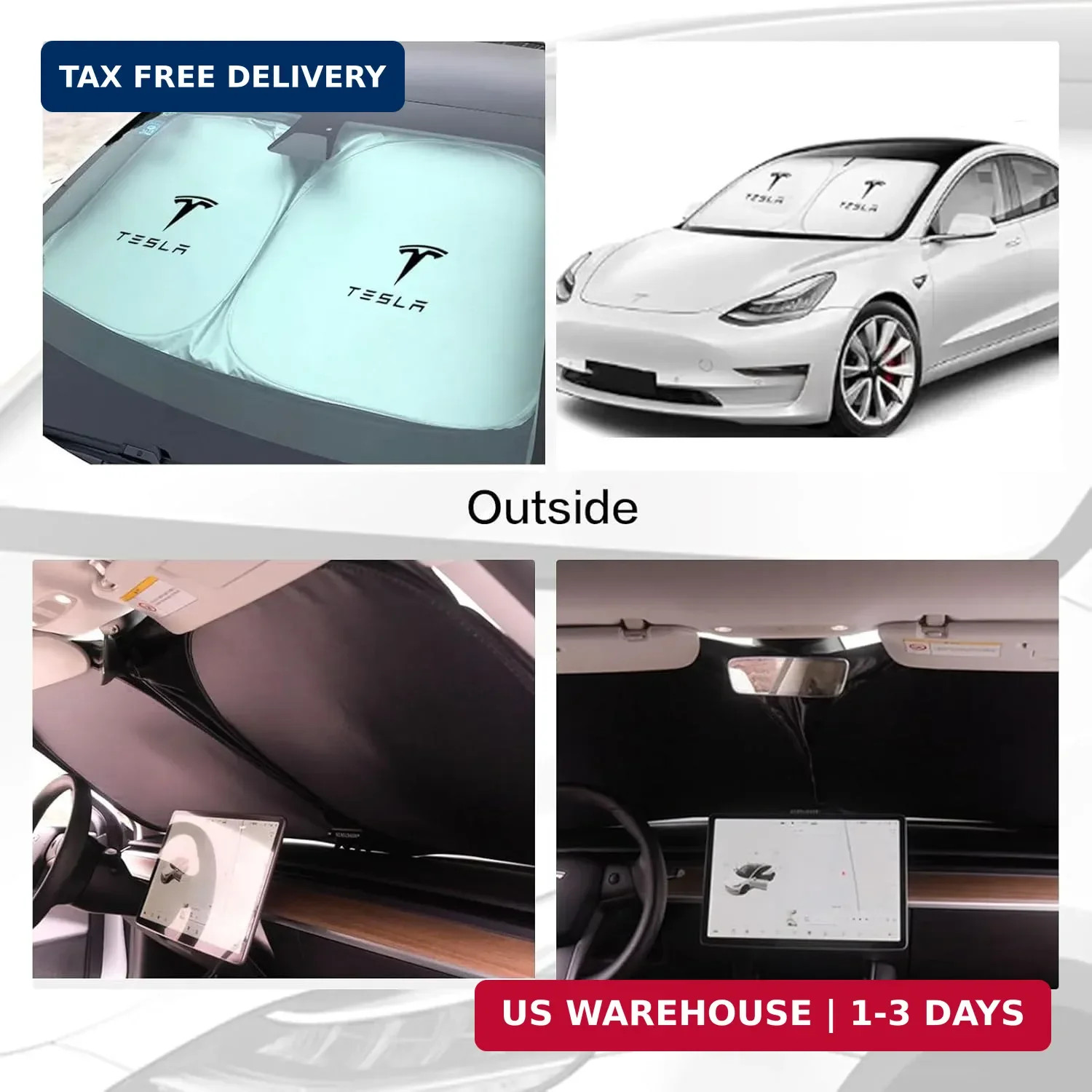 300T Sunshade for Tesla Model Y Model 3, Car Accessories 2026 for Tesla, Front W