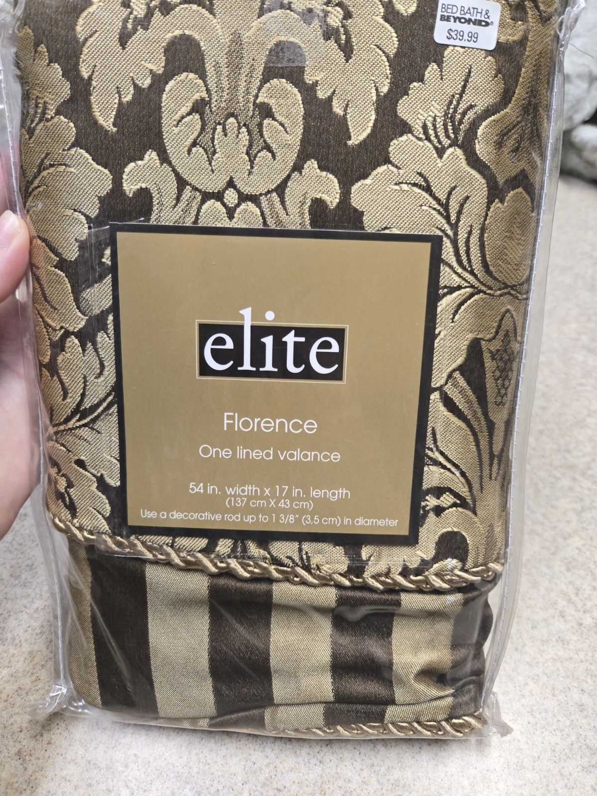 Elite Florence 54in X 17 Lined Valence Brown & Gold Curtain Vintage