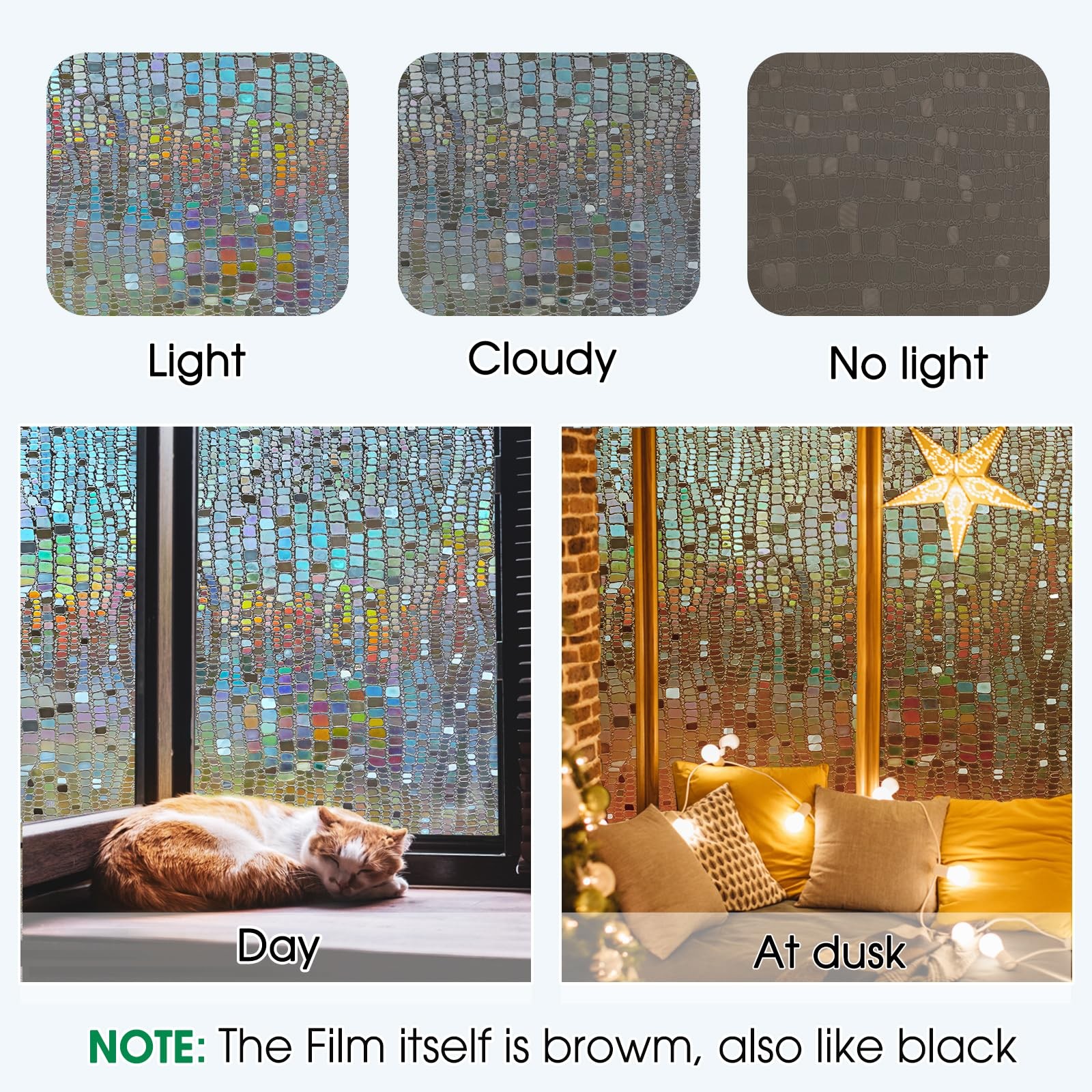 Beautysaid Privacy Film Stained Glass 3D Rainbow Prism Peel and Stick Decorat…