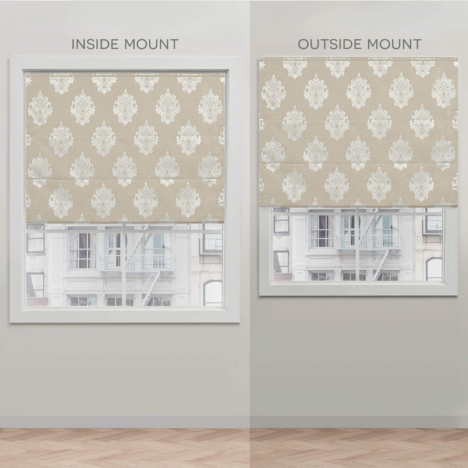 EXCLUSIVE HOME Marseilles Damask 100% Blackout Roman Shade 31″x64″ Natural