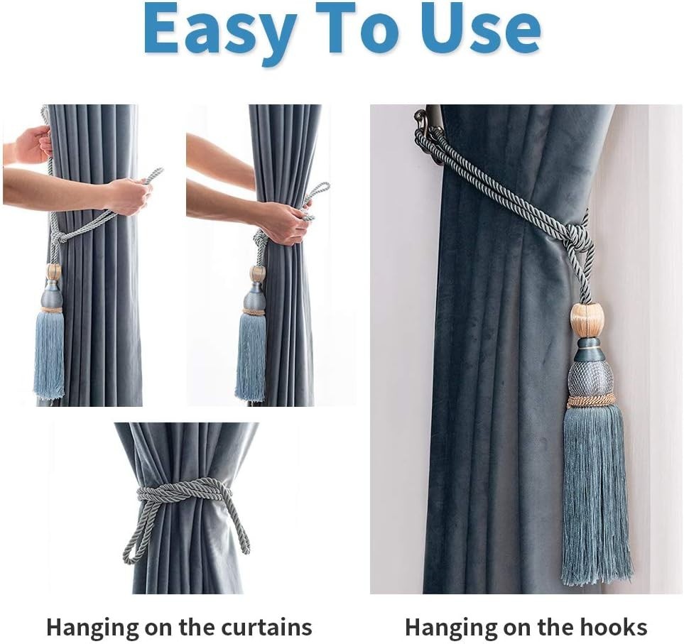Luxurious Blue & Silver Curtain Holdbacks – Stylish 28″ Tiebacks Set of 2