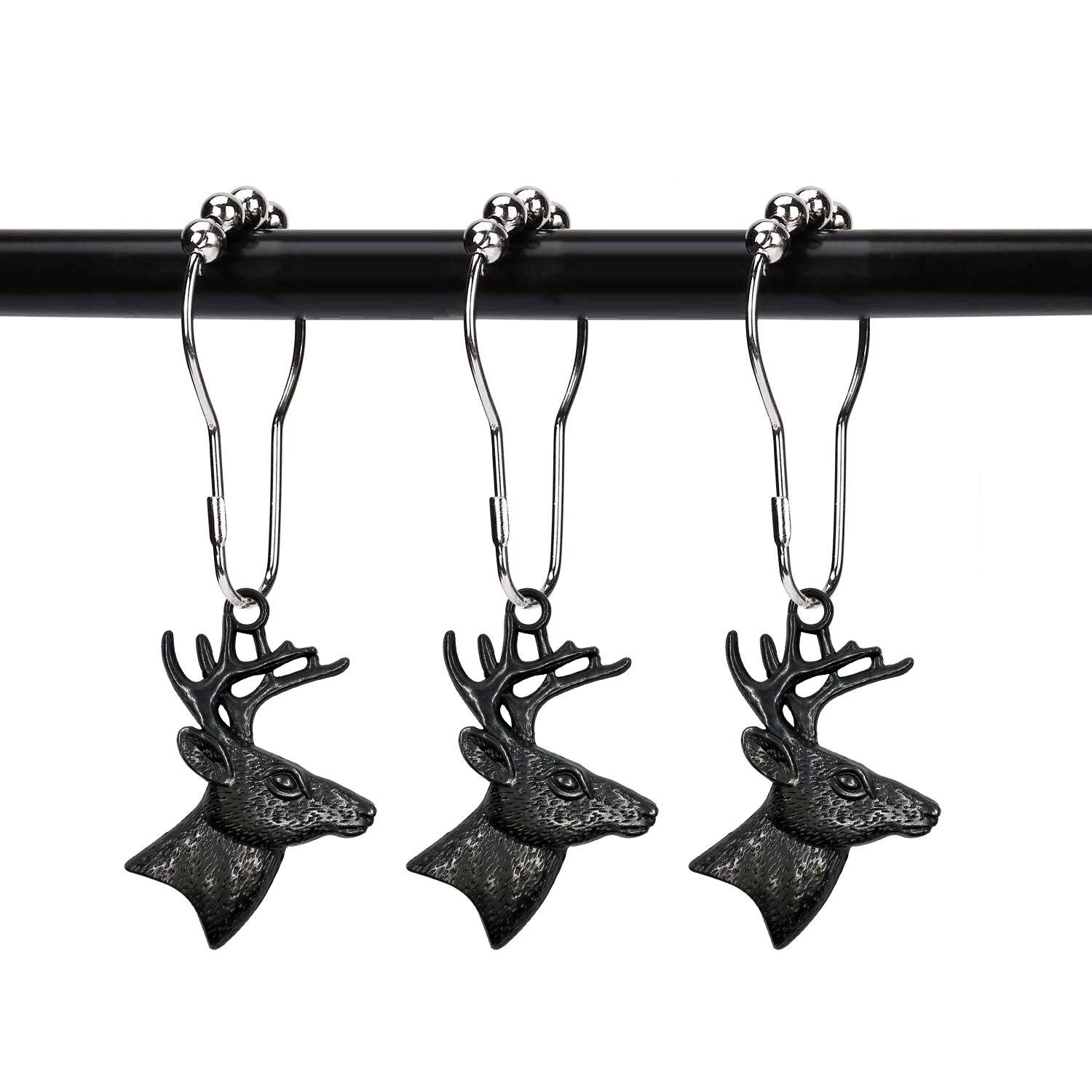 Set of 12 Deer Shower Curtain Hooks Rings Rustic Cabin Bath Christmas Theme D…