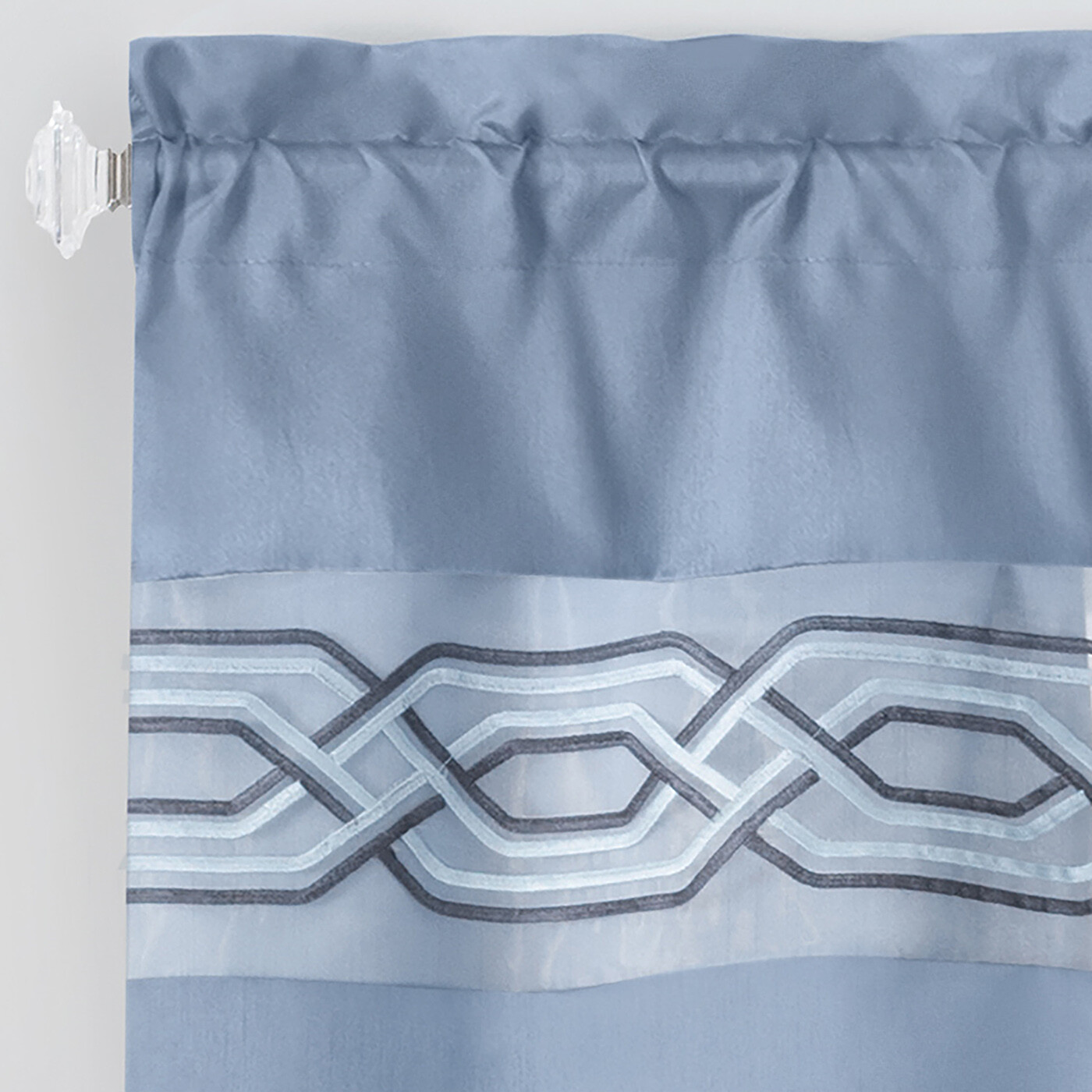 Contemporary Clean Two-Tone Embroidered Window Curtain Set, Blue
