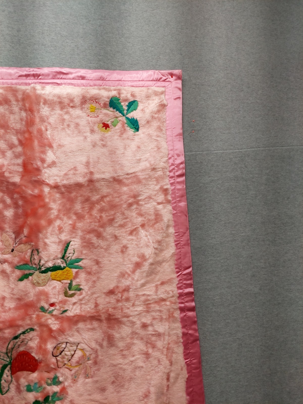 Unbranded Antique Panel Pink Floral Hand Embroidered Rectangular Decorative