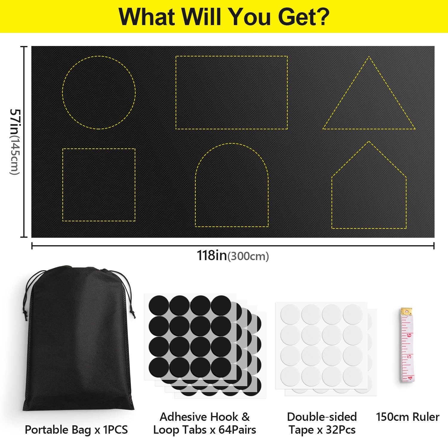 Blackout Curtains 2-Pack, Portable Cuttable Shades, No Drill, 57”W, Travel Use