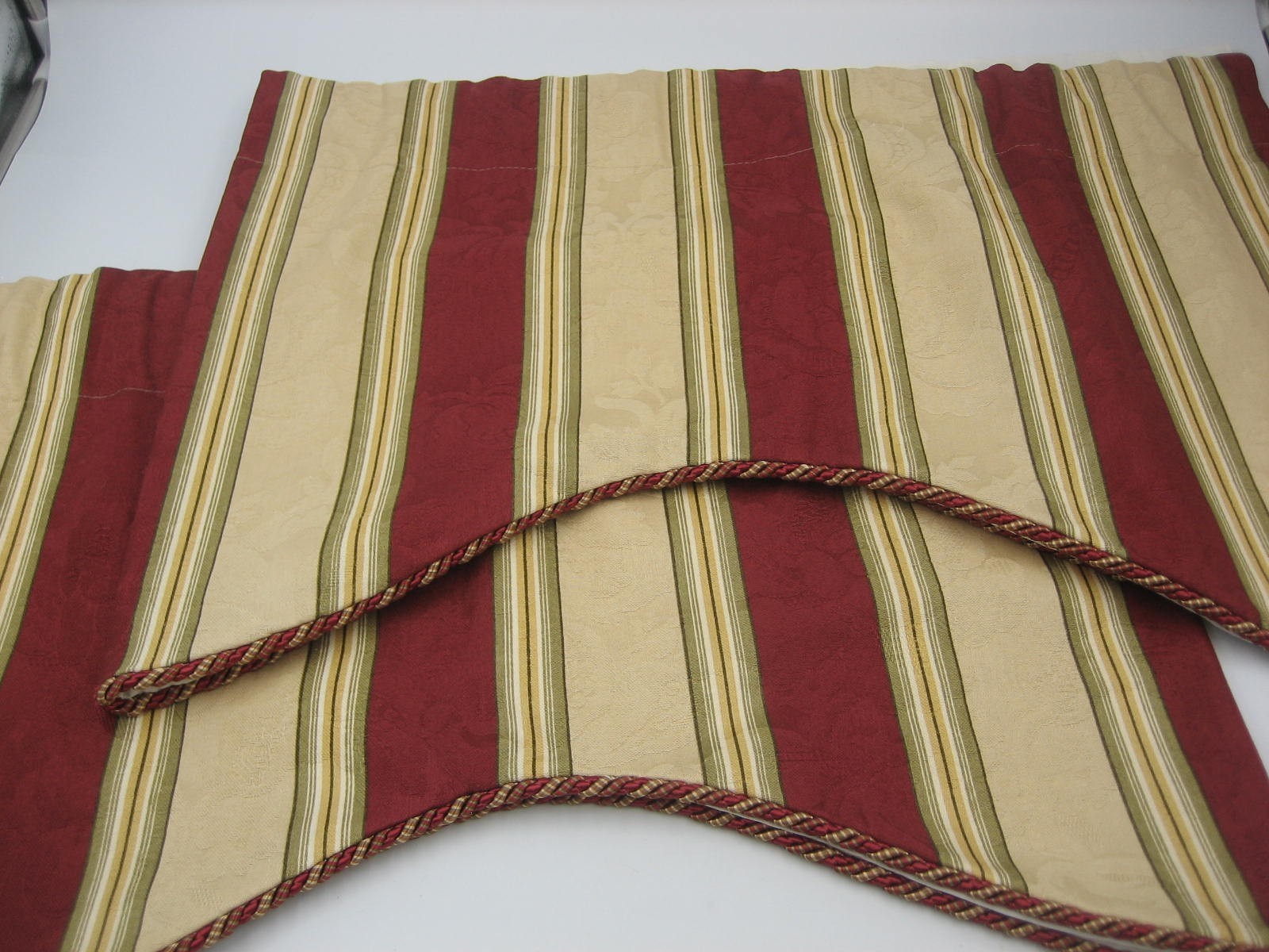 Window Valences Two by Canora Grey Gold Burgandy Striped Scalloped Edge 50″