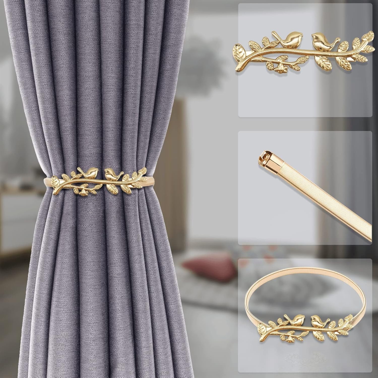 Elegant Gold Bird Curtain Tiebacks – Adjustable Aluminum Alloy Holdbacks for …
