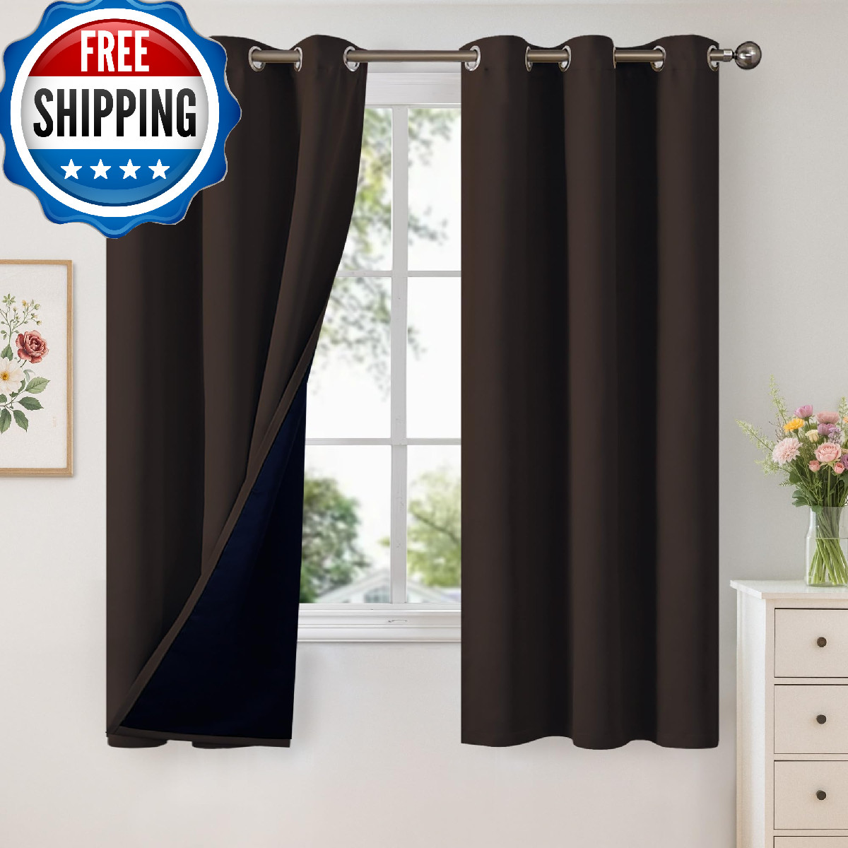 Youngstex Dark Brown 100 Blackout Curtains 68 Inch Length Room Darkening Drapes