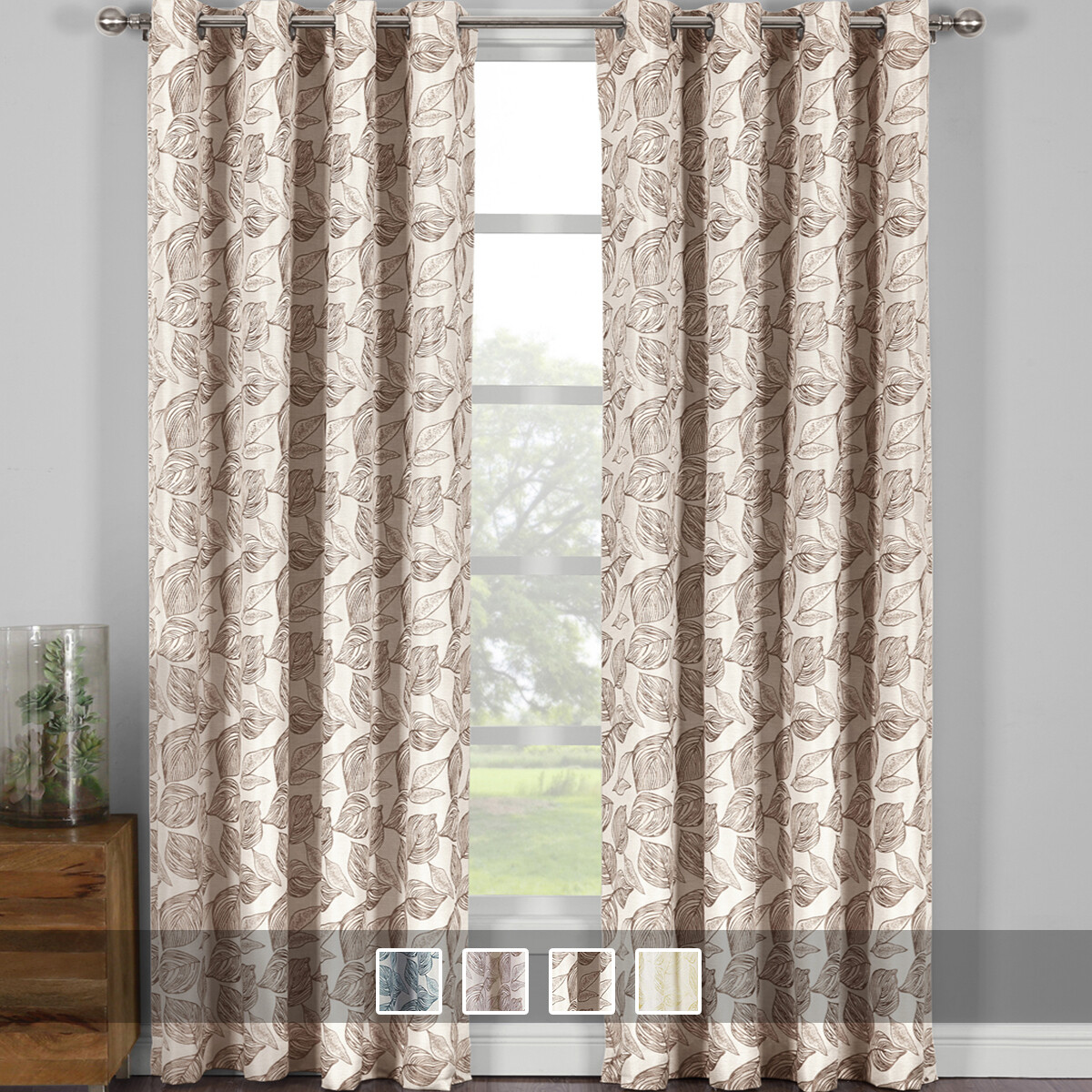 Catalina Garden Theme Jacquard Grommet Top Curtain Panels ( Set of 2 Panels)