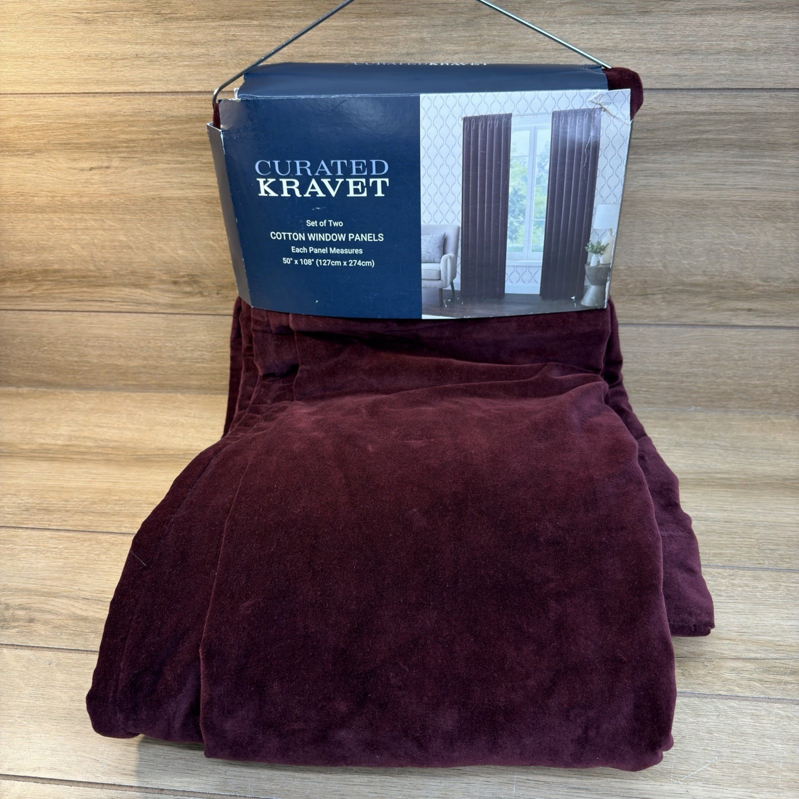 2 Curated Kravet Burgundy Velour Velvet Cotton Drapes Curtain Panel Set 50”x108”