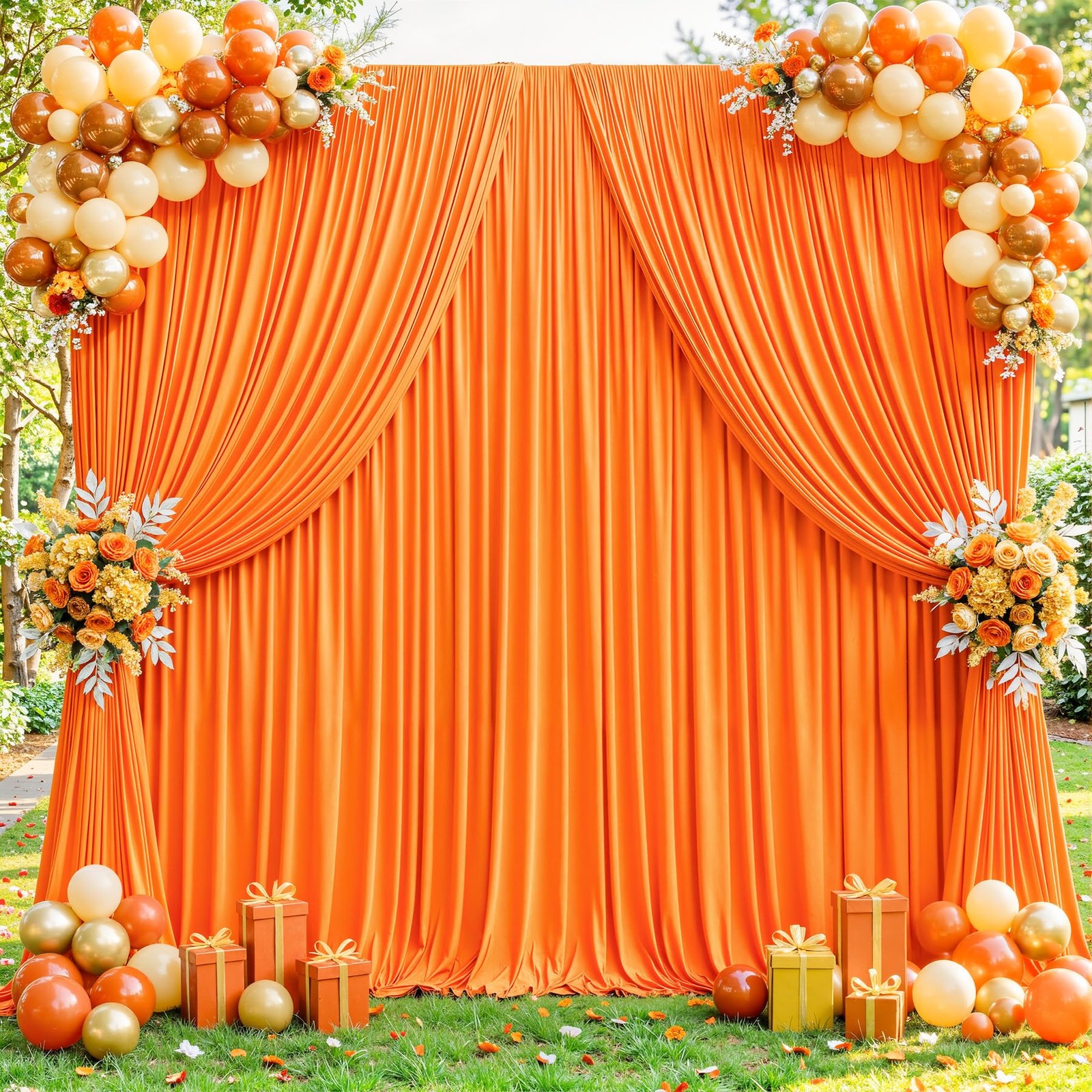 40x10ft Orange Backdrop Curtains for Wedding W5 x H10′(8 Panels),