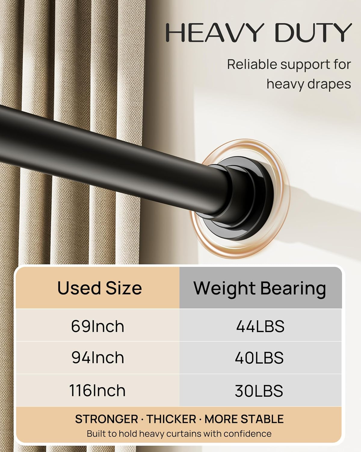 Extra Long Tension Curtain Rod No Drill by , 82–123 Inch Heavy Duty Tension Rod