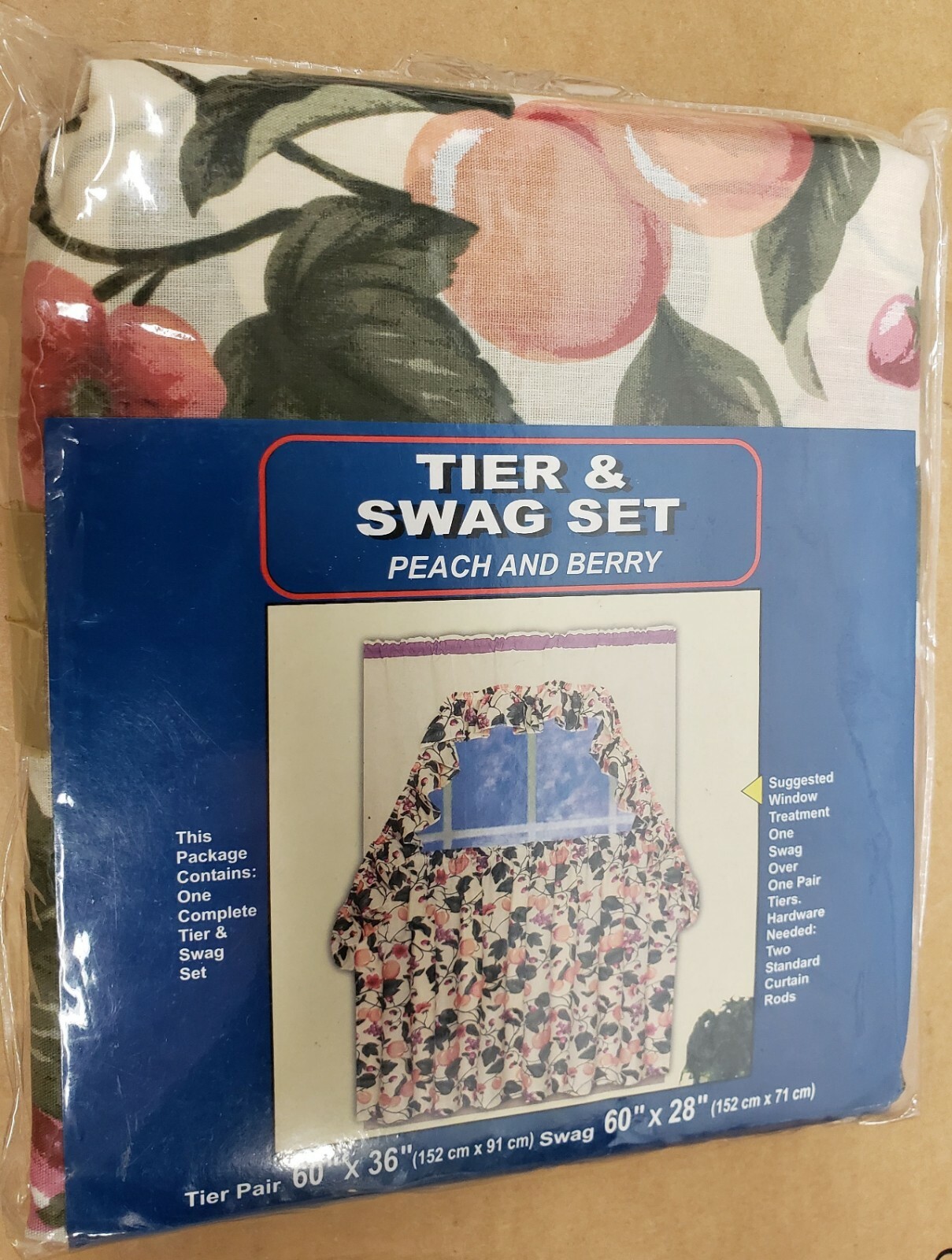 Kitchen Curtains Set: 2 Tiers (60″x36″) & Swag (60″x28″) PEACH & BERRY,UBI