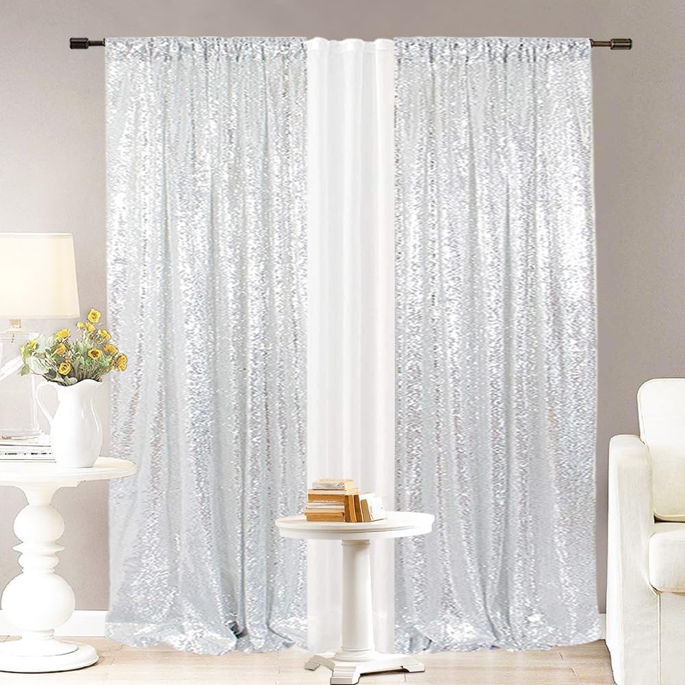 Shiny Sequin Backdrops 2 Panels Silver 2ft x 8ft Party Wedding Photography Decor