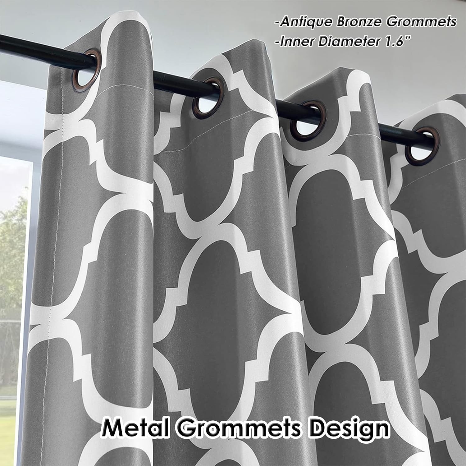Luxurious Grey Moroccan Blackout Drapes, 100×96 Inch with Grommet Top Design