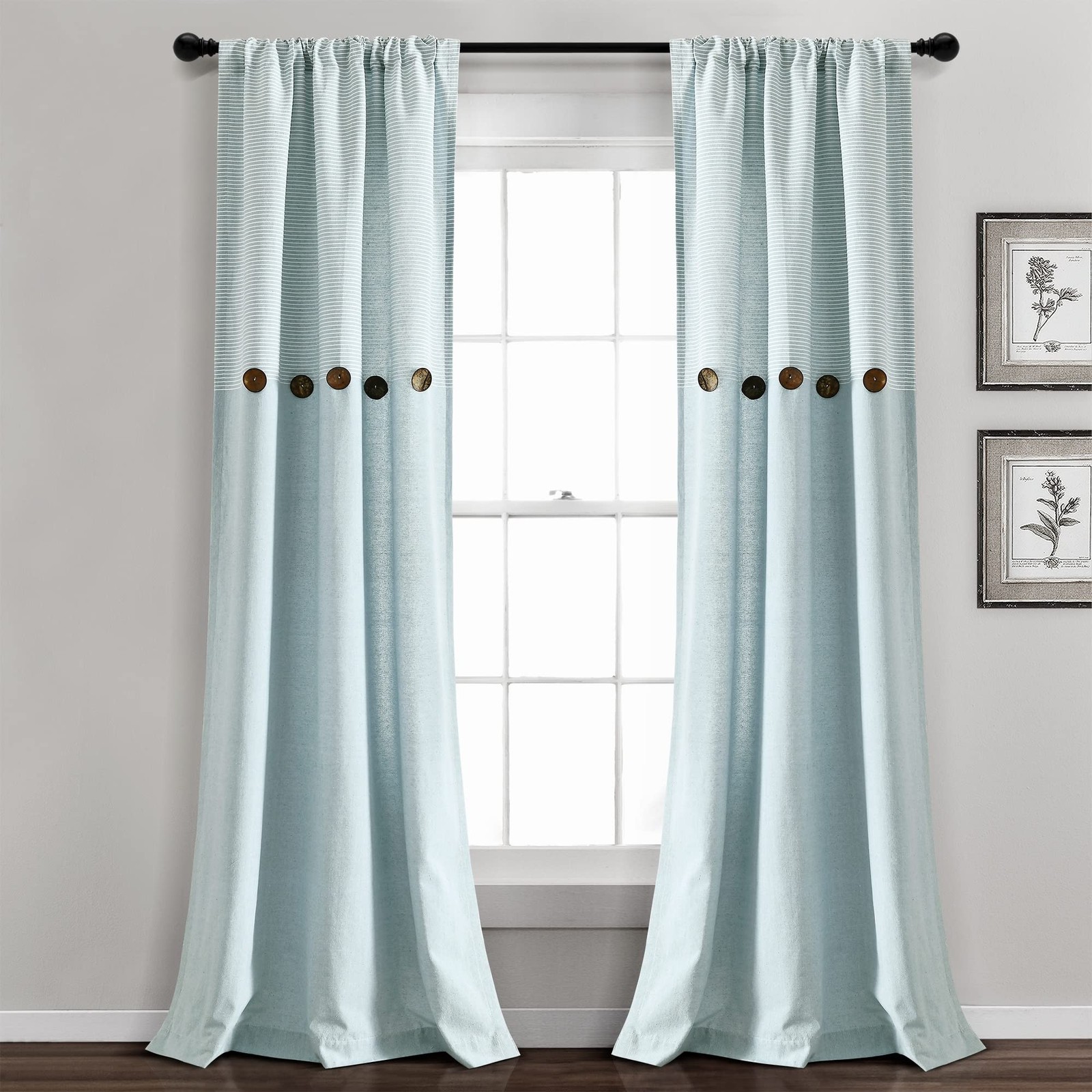 Farmhouse Button Stripe Yarn Dyed Cotton Blend Window Curtain Panels Pair 40″…