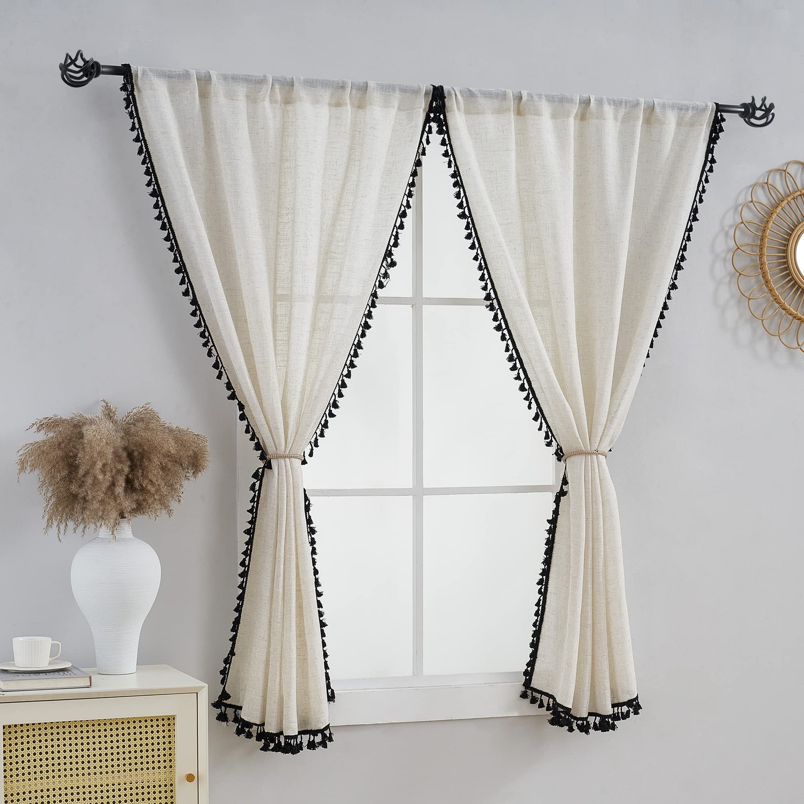 Short Curtains for Small Window Natural Linen Blended Farmhouse Curtains Coun…