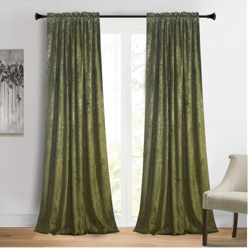 Luxury Gold Foil Print Moss Green Velvet 52″W x 96″L (Pack of 2) Mossgreen