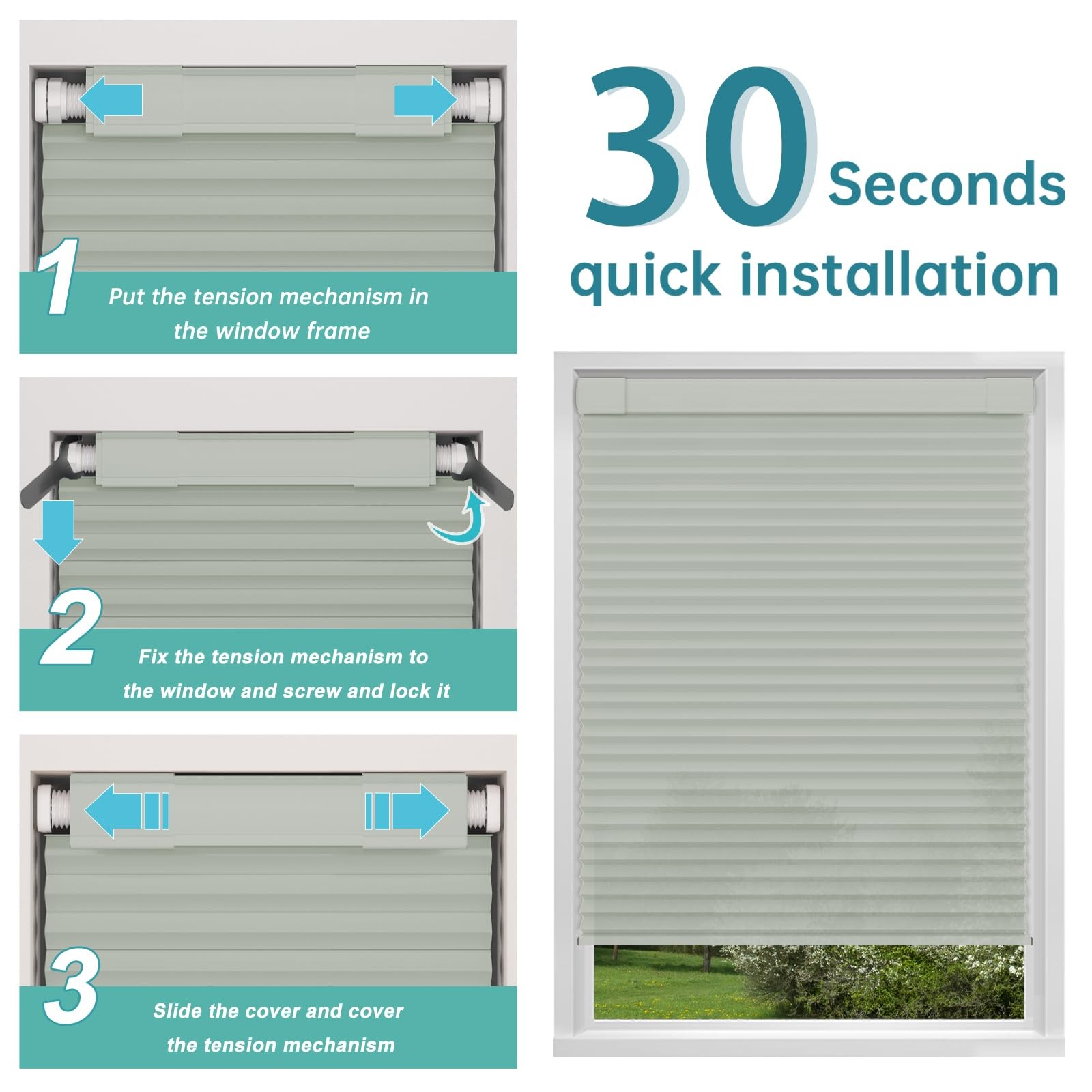 Changshade No Drill No Tools Light Filtering Cellular Shades,Cordless Blinds …