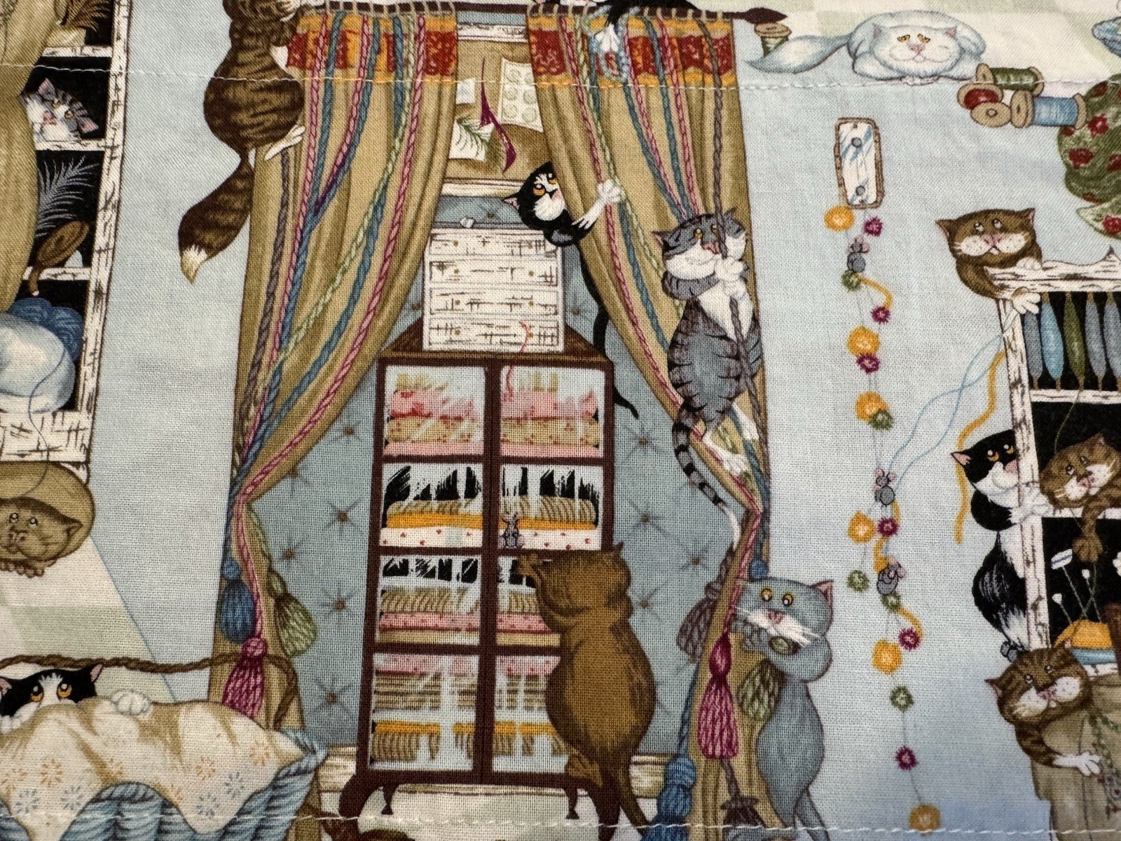 Naughty CATS Whiskers Tails FABRIC Sewing Room Curtains 60″ x 15 Valance x 2
